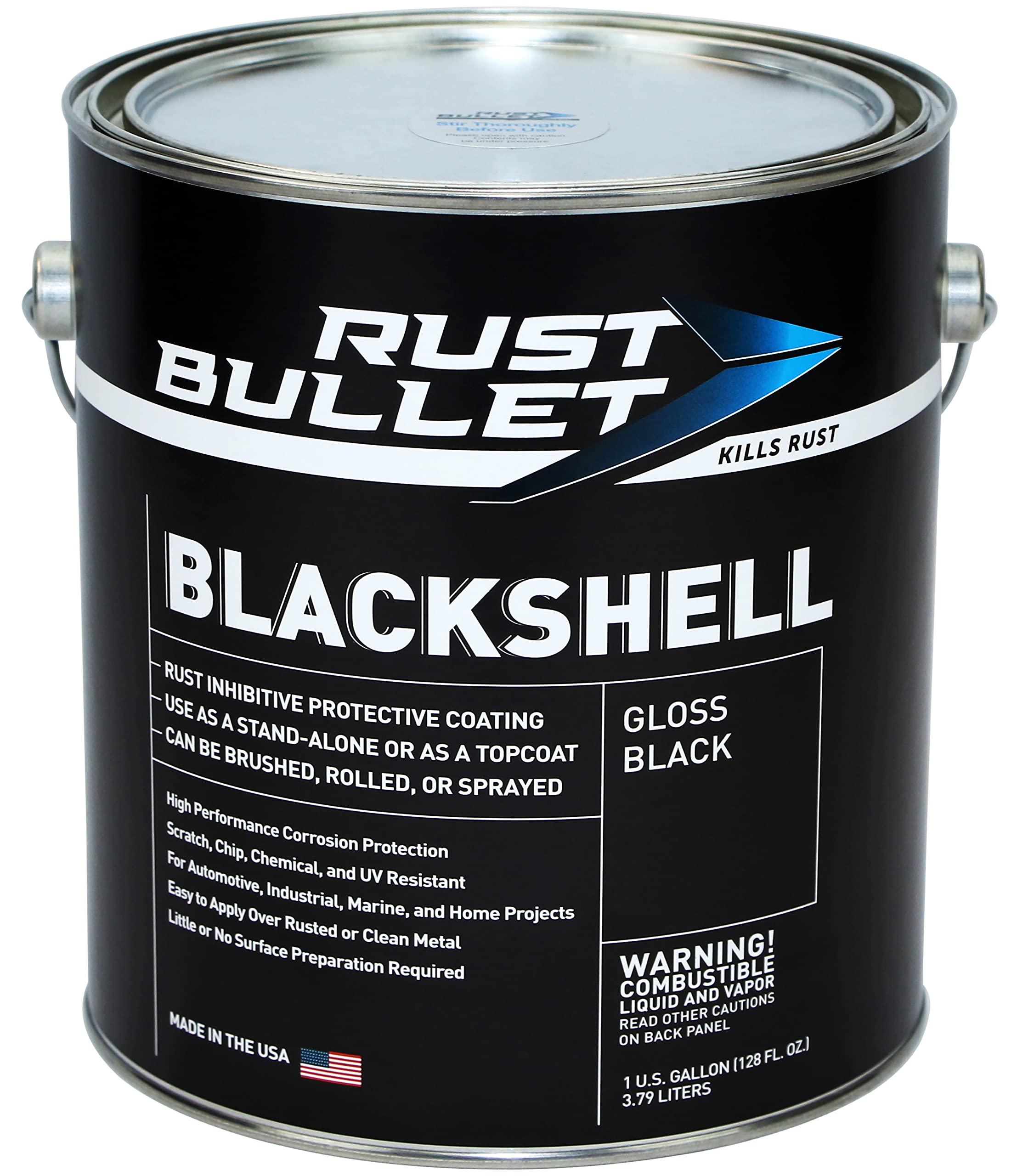 Rust Bullet Blackshell - Gloss Black - 1 Gallon - Corrosion Preventive Coating, Uv Resistant Rust Proofing Paint, Long-Lasting M