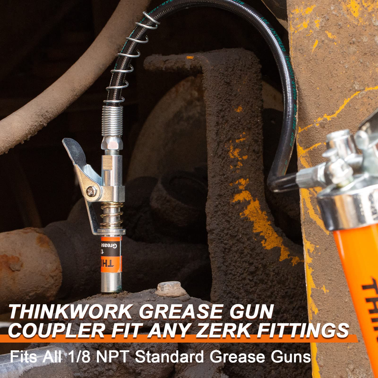 Thinkwork Grease Gun Coupler, 0.53' Grease Gun Tips, Strong Lock On Greases Gun Couplers, 12000 Psi Quick Release Grease Coupler, Compatible With All Grease Guns 1/8' Npt Grease Gun Fitting