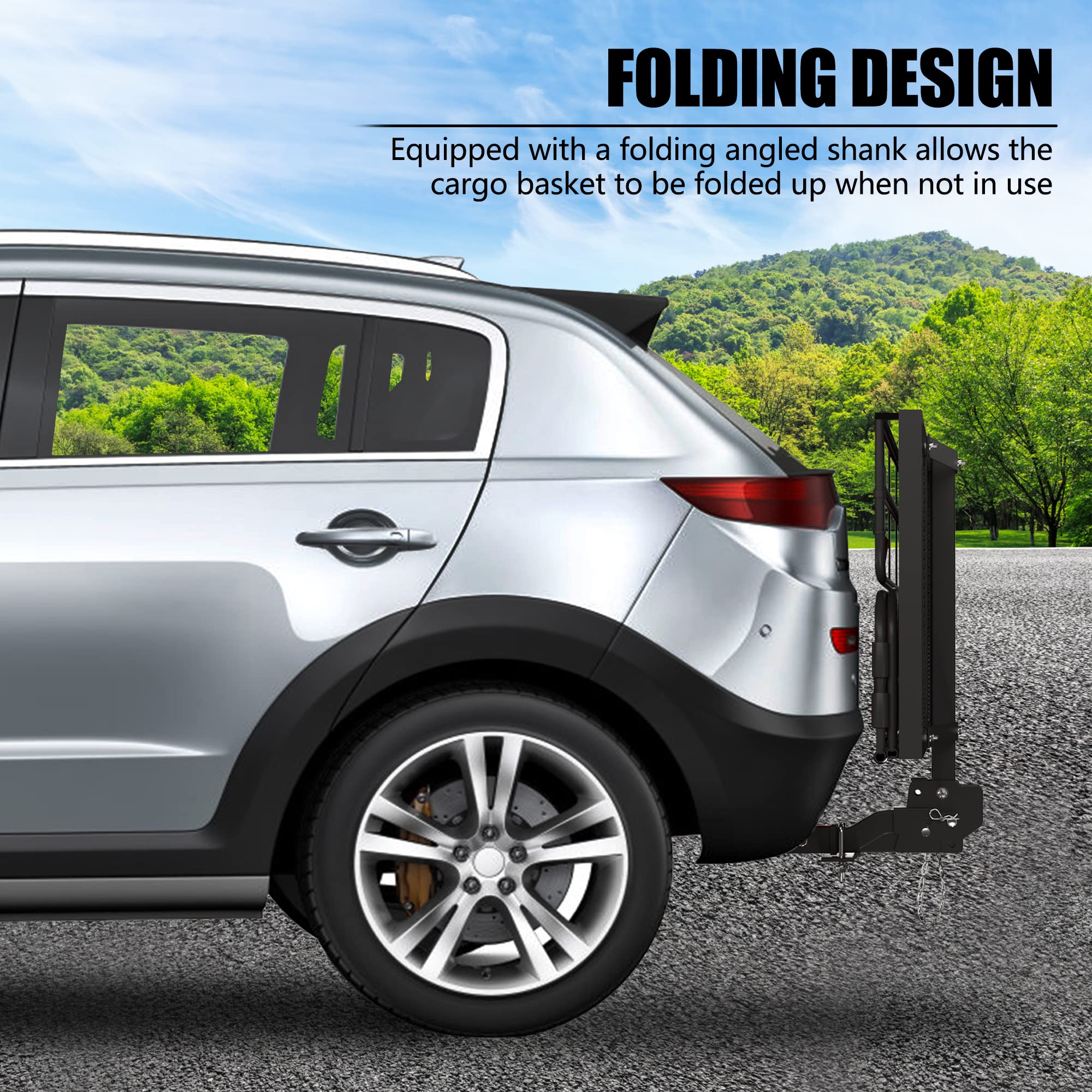 Kairay 500 Lbs Heavy Duty Hitch Mount Cargo Carrier 60' X 24' X 14.4' Folding Cargo Rack Rear Luggage Basket Fits 2' Receiver For Car Suv Camping Traveling