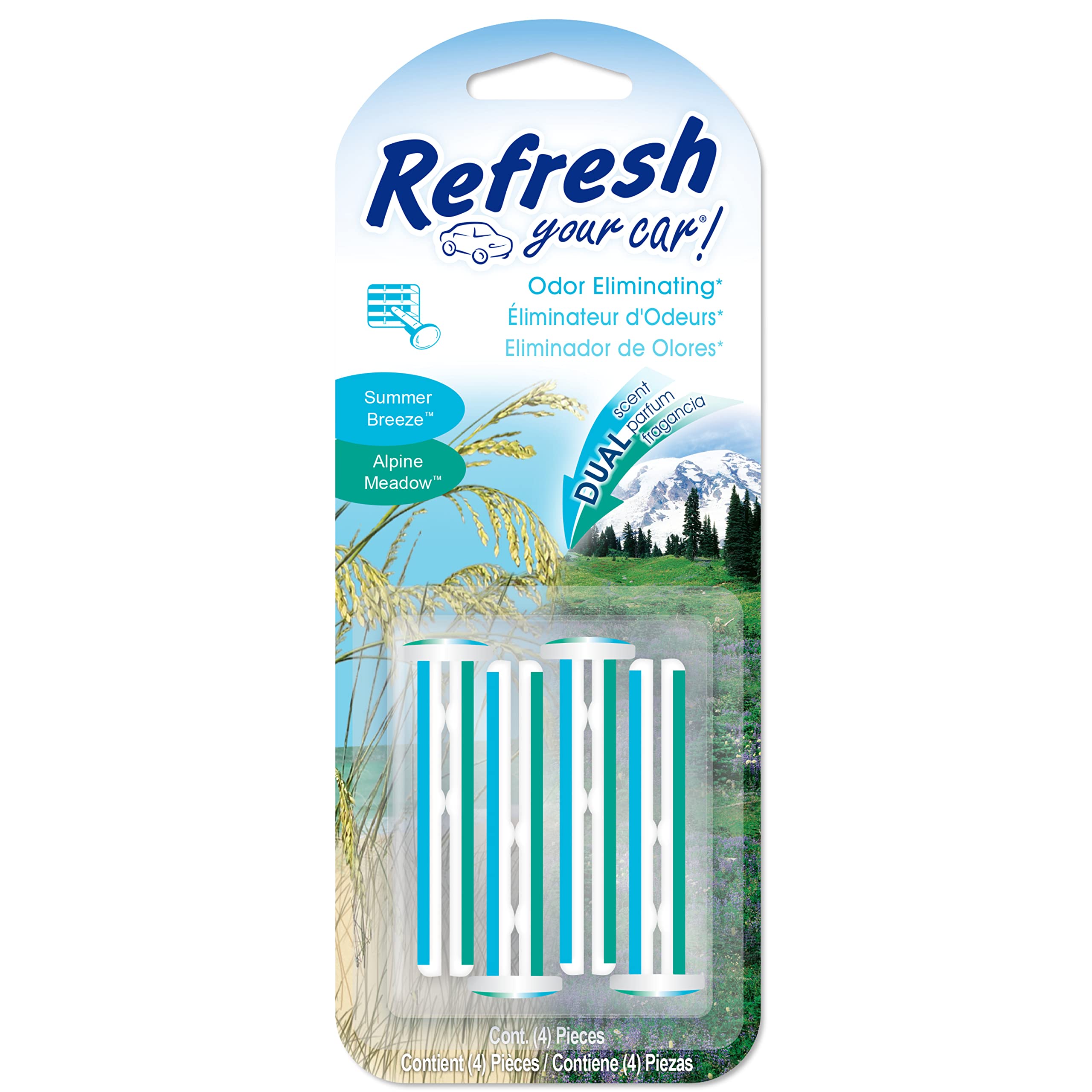 Refresh Your Car! E300888902 Dual Scent Vent Stick, Alpine Meadow and Summer Breeze, 4 Per Pack