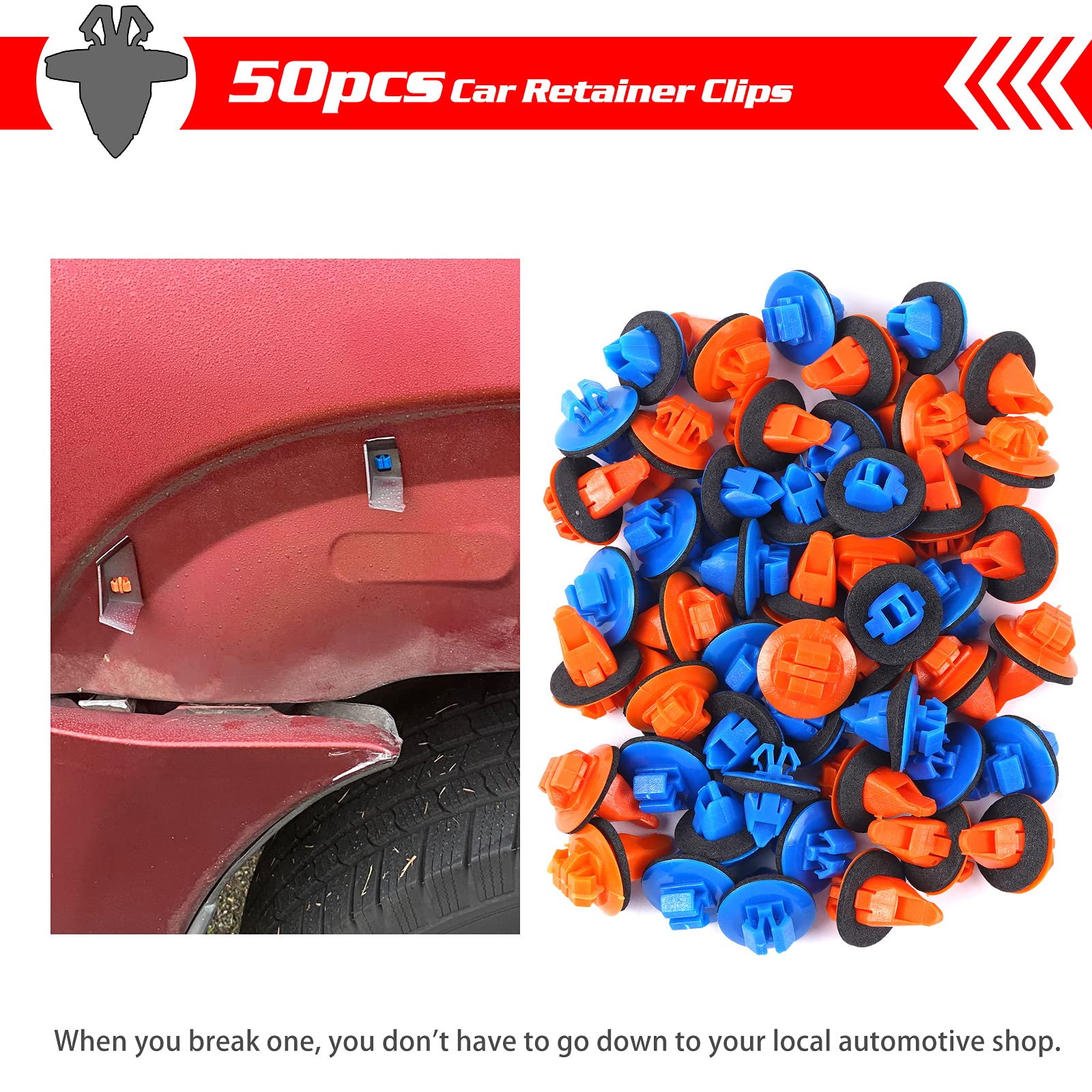 OTUAYAUTO 50PCS Fender Flare Clips for Toyota 4Runner, FJ Cruiser, Highlander, RAV4, Tacoma - Molding Retainer Fasteners, 8mm