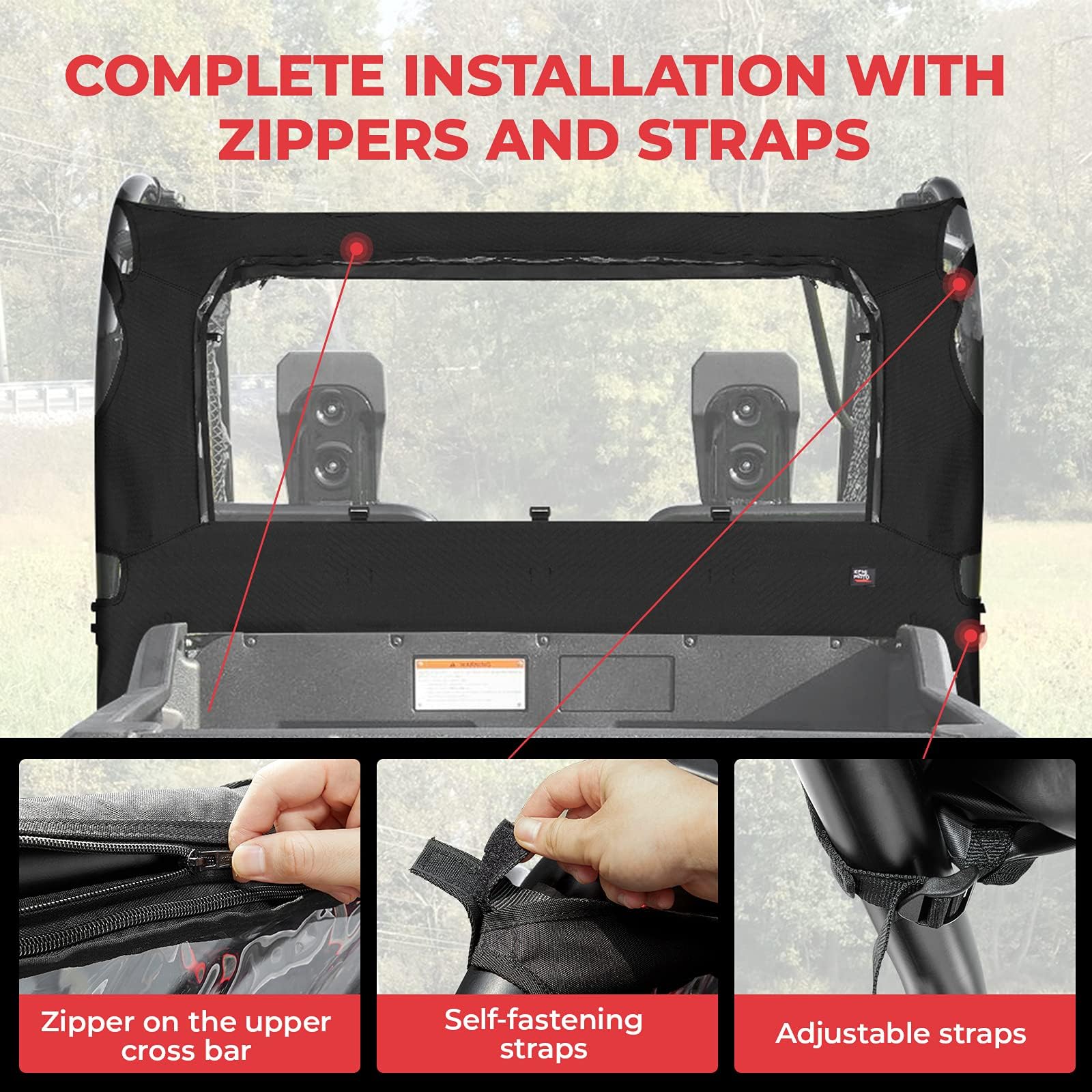 KEMIMOTO UTV Rear/Mid Panel with Open Window Compatible with Pioneer 700/700-4 2014-2025 Replace 0SR95-HL3-211A, Fabric Rear Panel Fit for Soft/Hard Roof