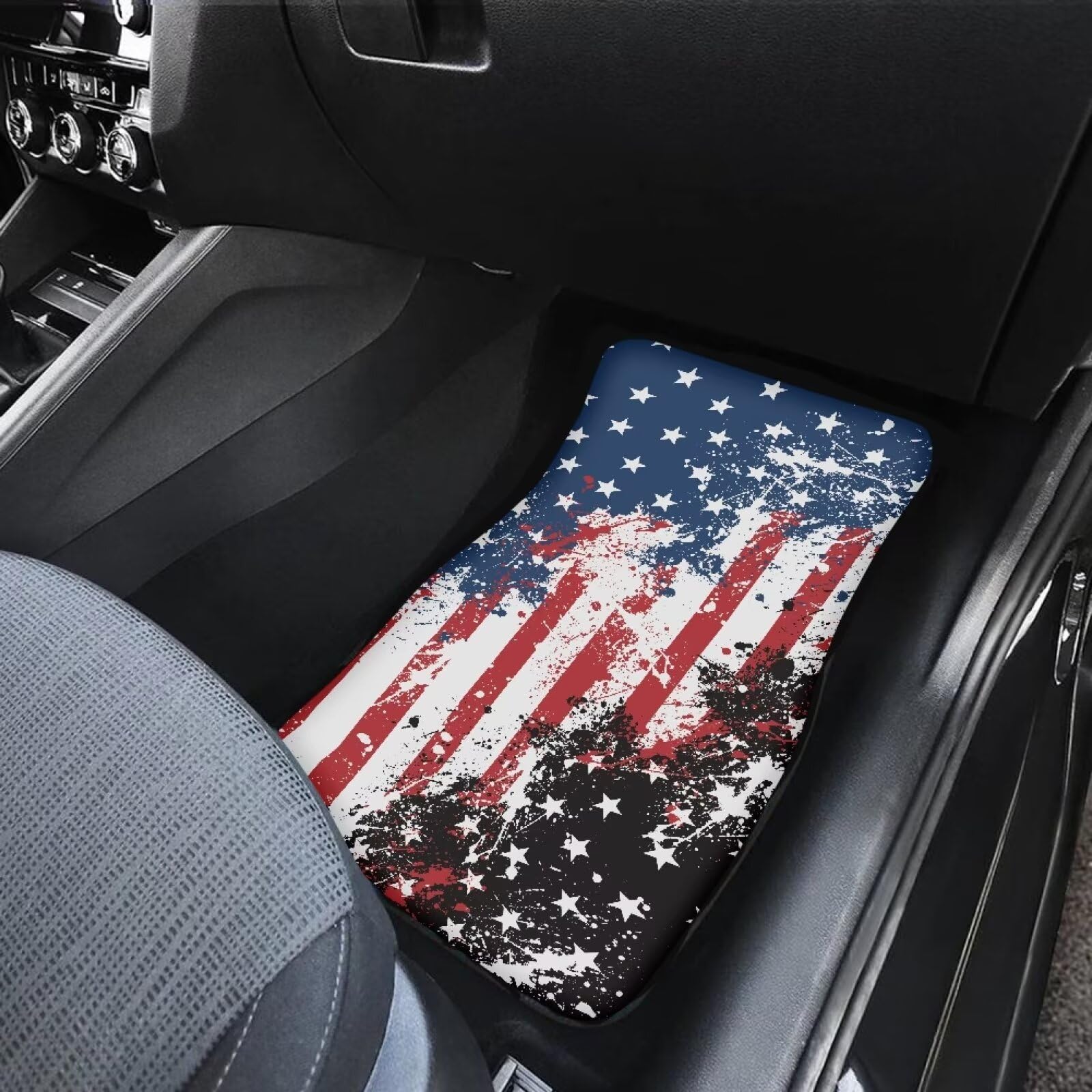 ELEQIN American Flag Interior Rug Non Slip Rubber Backing Heel Pad for Protection Womens Easy Clean Front Car Doormats, Heavy Du