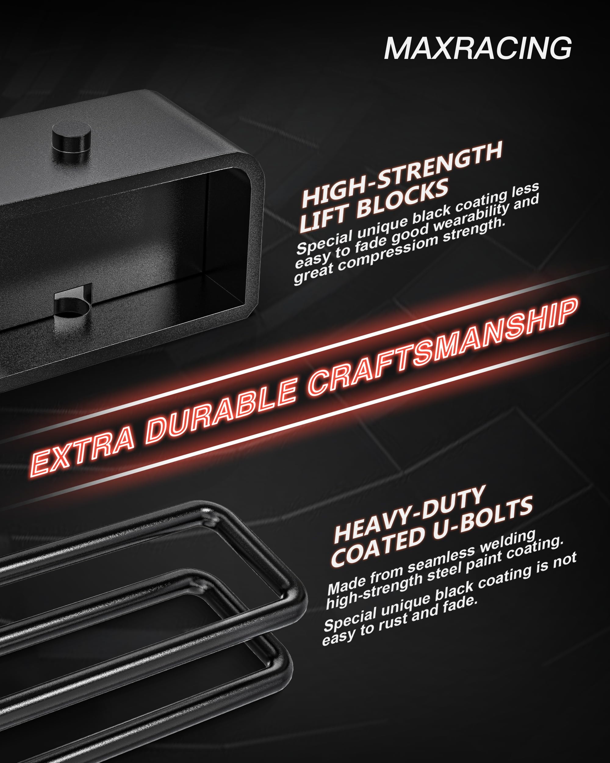 Maxracing 2'' Rear Lift Blocks Compatible With Chevy Silverado 1500/Gmc Sierra 1500 2007-2025, 2'' Rear Leveling Block Kit With