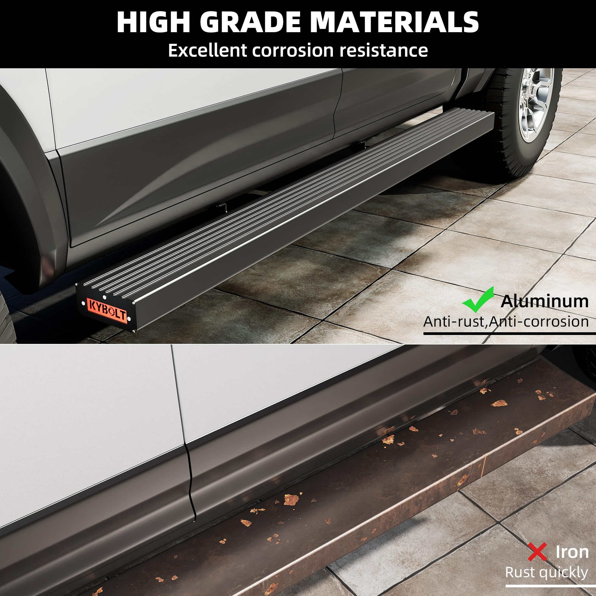 KYBOLT Running Boards 6.5 Inches - Aluminum Side Steps for 2009-2023 Dodge Ram 1500 Quad Cab