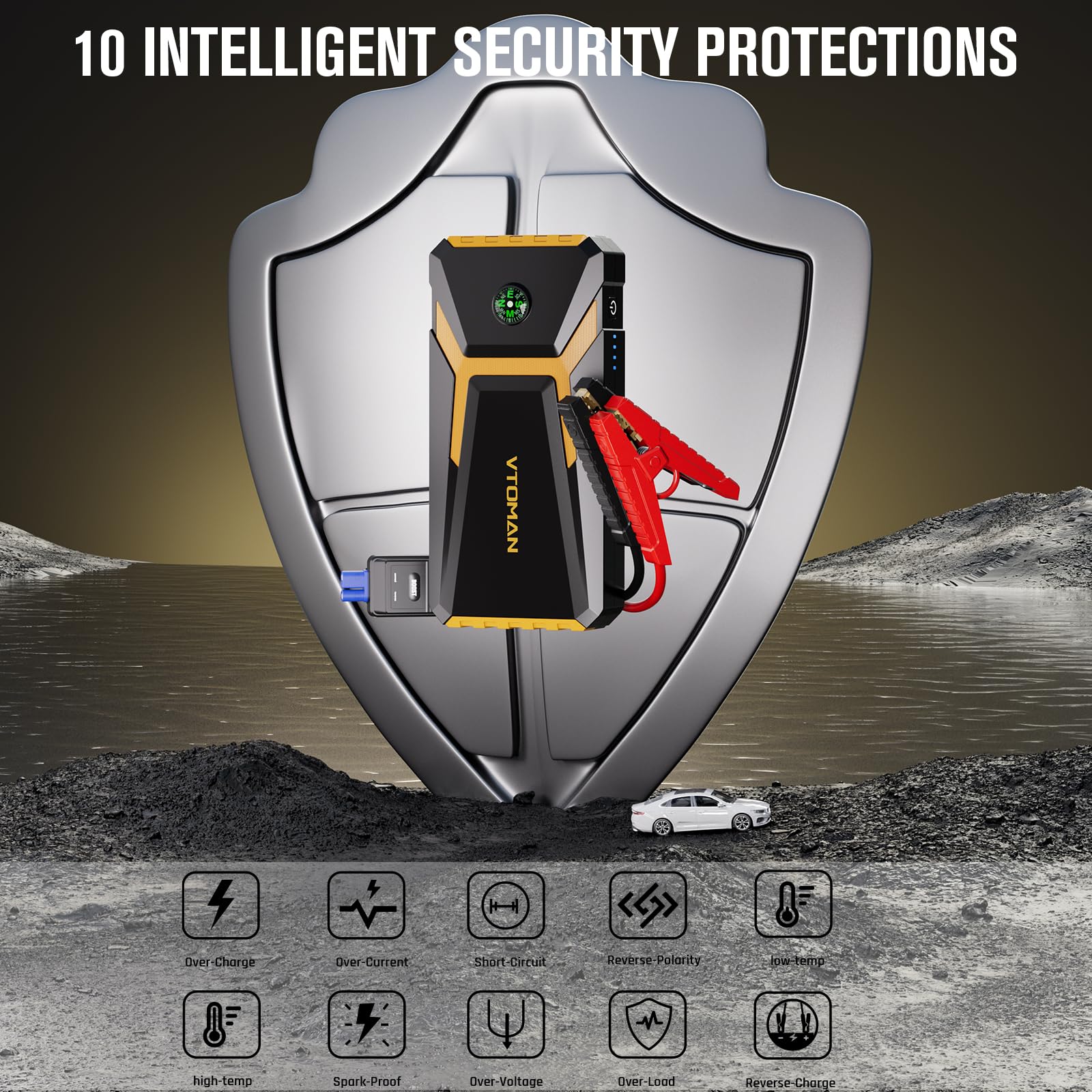 Vtoman V6 Pro 2000A Jump Starter, Car Battery Jumper Starter Portable For 7L Gas/5L Diesel Engines, Jump Box,12V Auto Jump Start