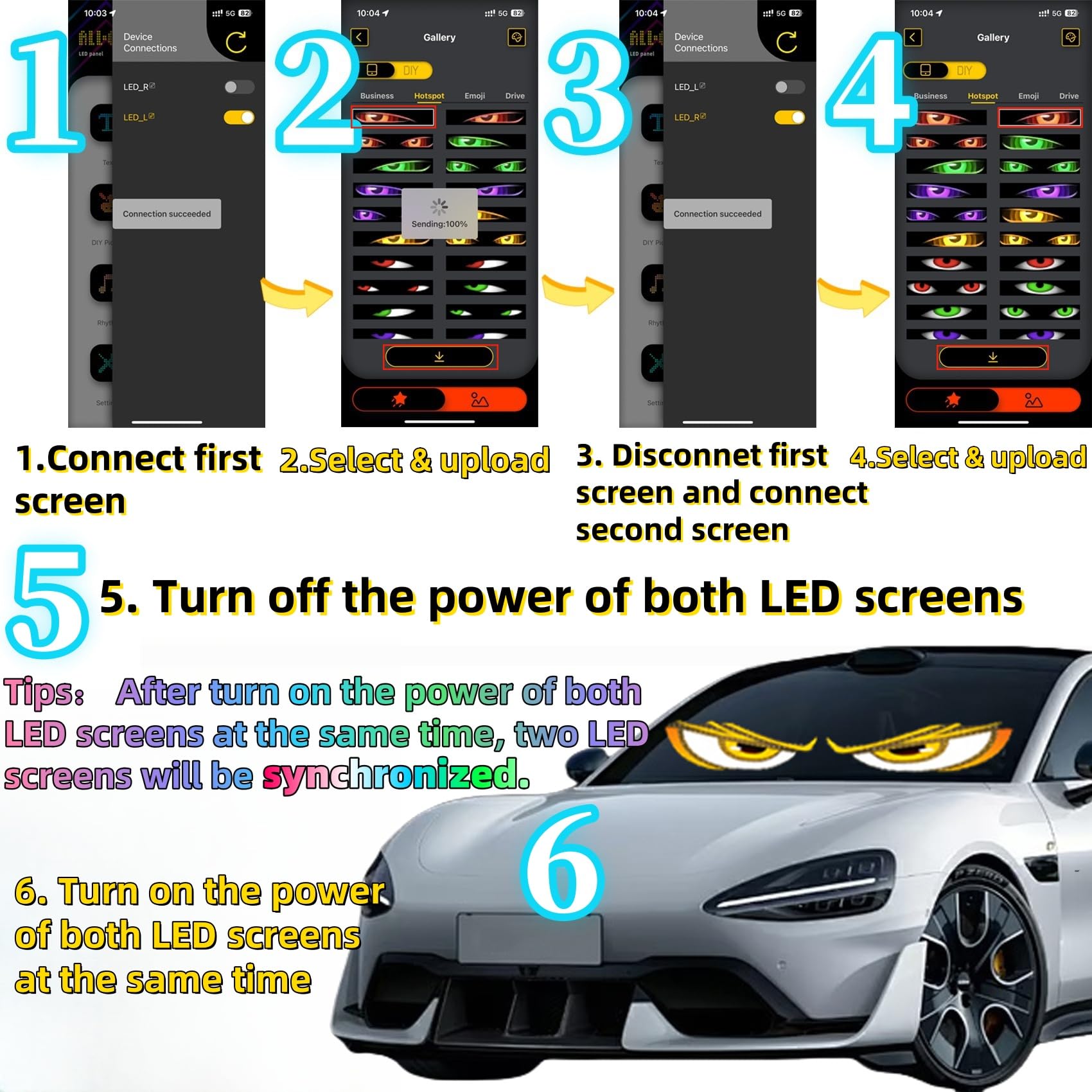 2PCS 4.01x13.7 Devil Eyes Light Sign for Cars, Led Eyes Animated for Car Truck Windshield, DIY Dynamic Programmable Led Wind