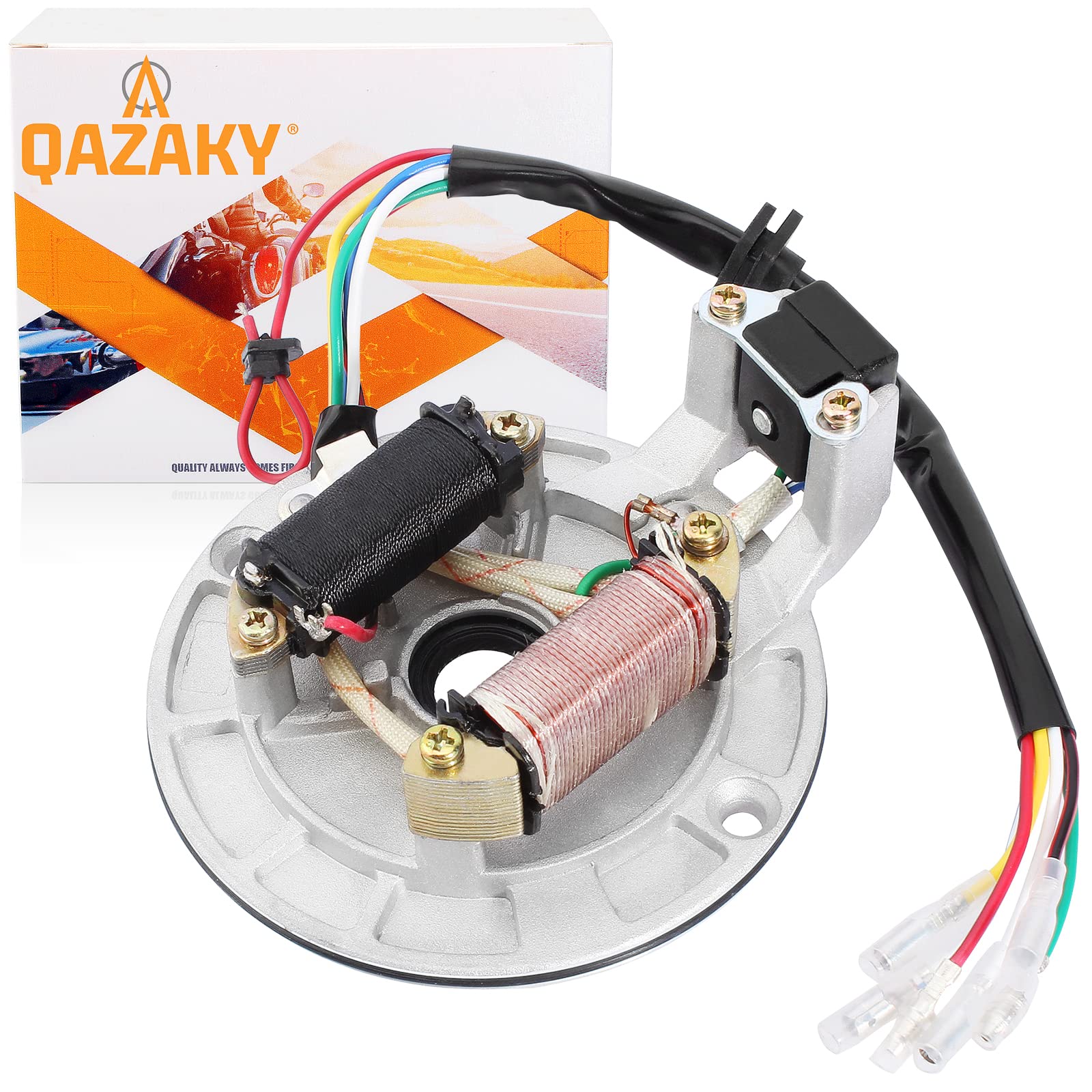 Qazaky 2 Coil Magneto Stator Plate Ignition Coil Compatible With 50Cc 70Cc 90Cc 110Cc 125Cc 140Cc Pickup Kick Start Pit Dirt Bike Atv Go Kart Quad Scooter Buggy Taotao Kazuma Baja Sdg Ssr 4 Wheeler