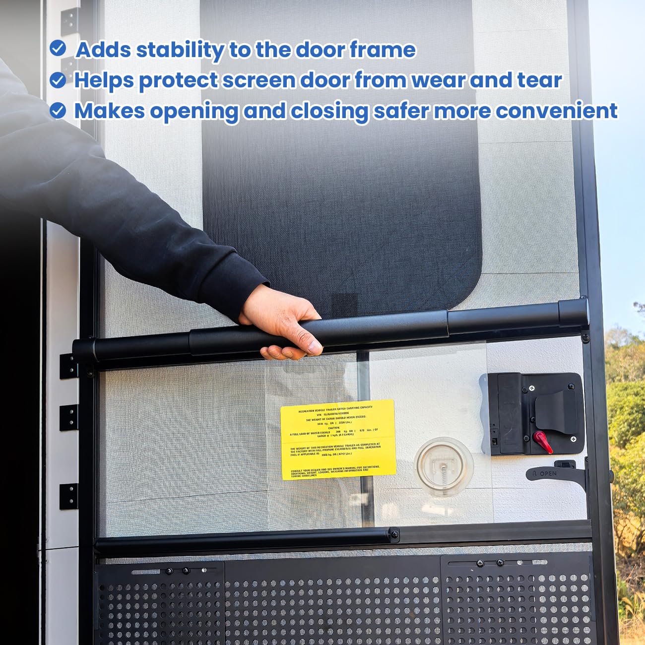 Safoner RV Screen Door Support Bar Handle with Metal Base | Adjustable 21.5-32 Length| Camper Door Accessories for Travel Tr