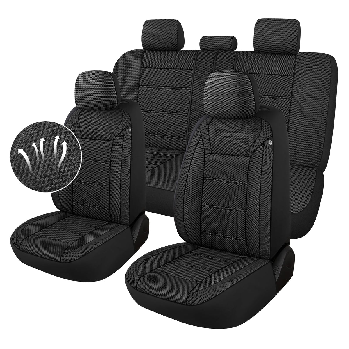 kvs Breathable Car Seat Covers 2 Front Set, 3D Air Mesh Cloth Seat Covers for Cars, Automotive Car Interior Covers Universal Fit