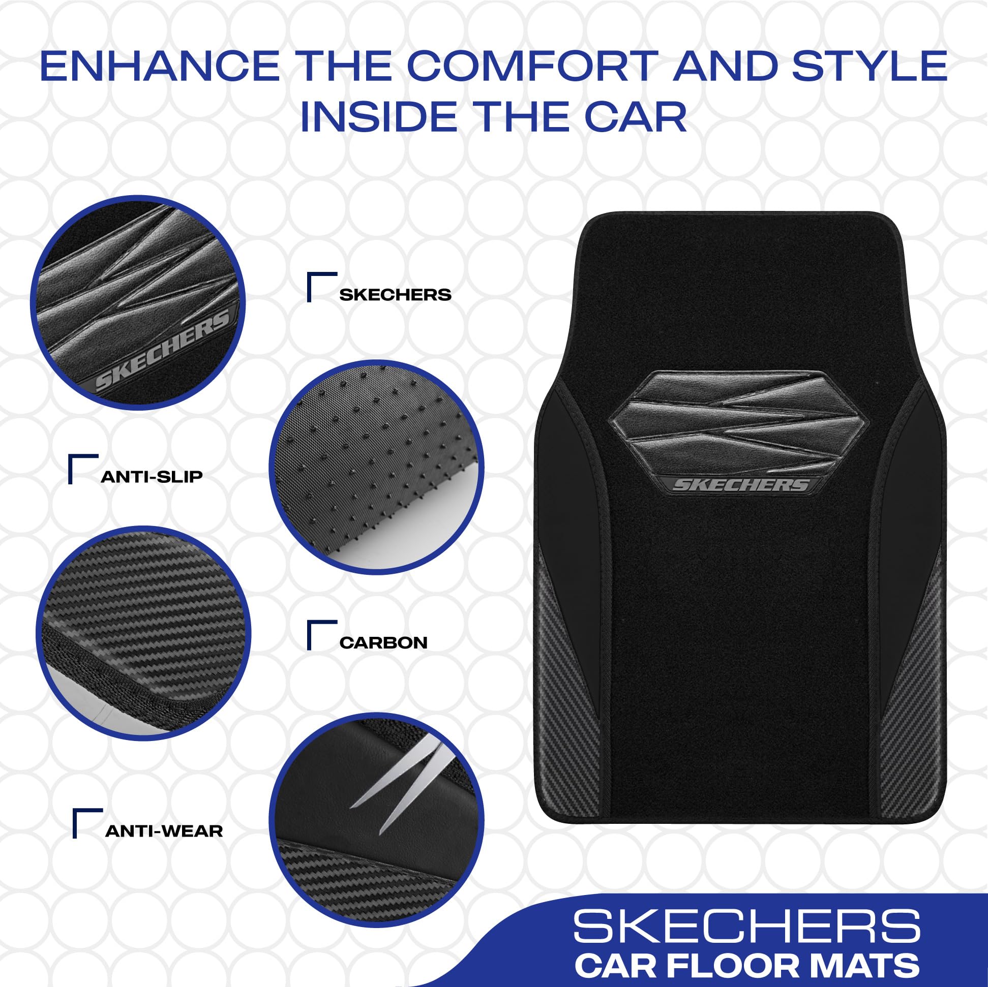 Skechers Car Floor Mats,Waterproof Universal Fit Car Mats,Faux Leather Car Floor Mats,Carbon Floor Mats for Cars with Anti-Slip