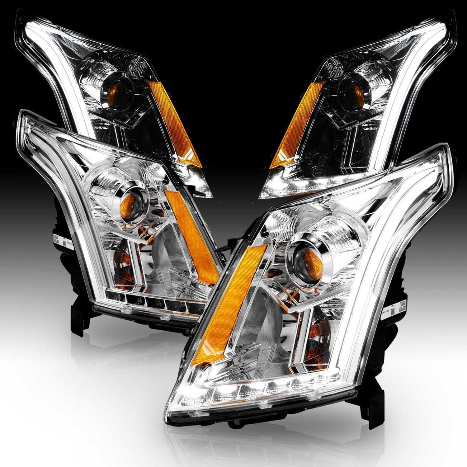 Amerilite Chrome Projector Replacement Headlights Plank Led Bar Set For 2010-2016 Cadillac Srx Halogen Bulb Version Only - Passe