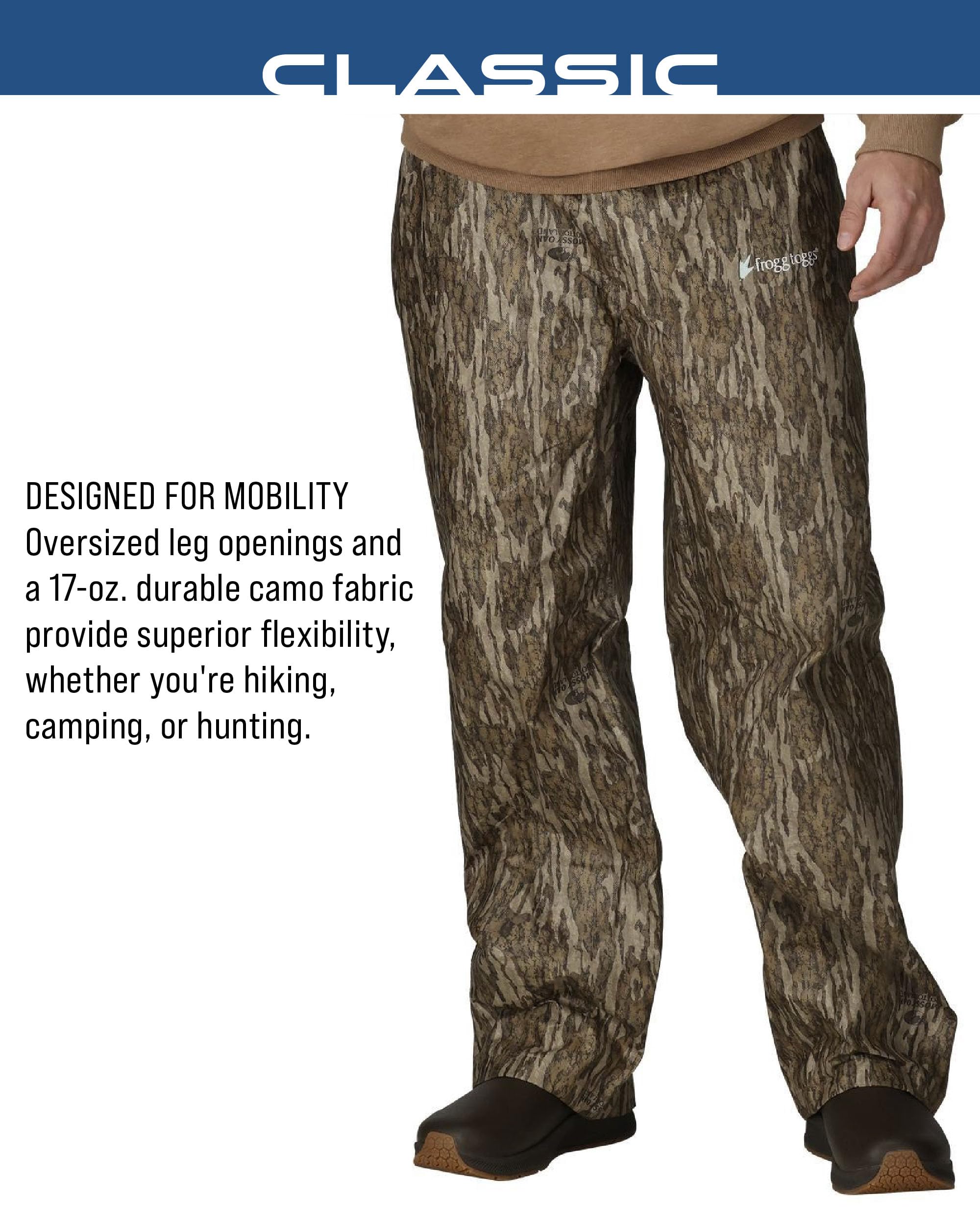 Frogg Toggs Mens Classic Pro Action Waterproof Breathable Rain Pants, Mossy Oak Bottomland, 3X-Large Us