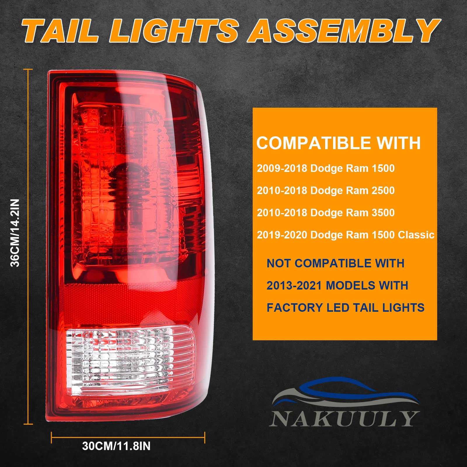 Nakuuly Tail Lights Rear Lamp Compatible With 2009-2018 Dodge Ram 1500 2500 3500 Pickup Driver And Passenger Side Taillights Bra