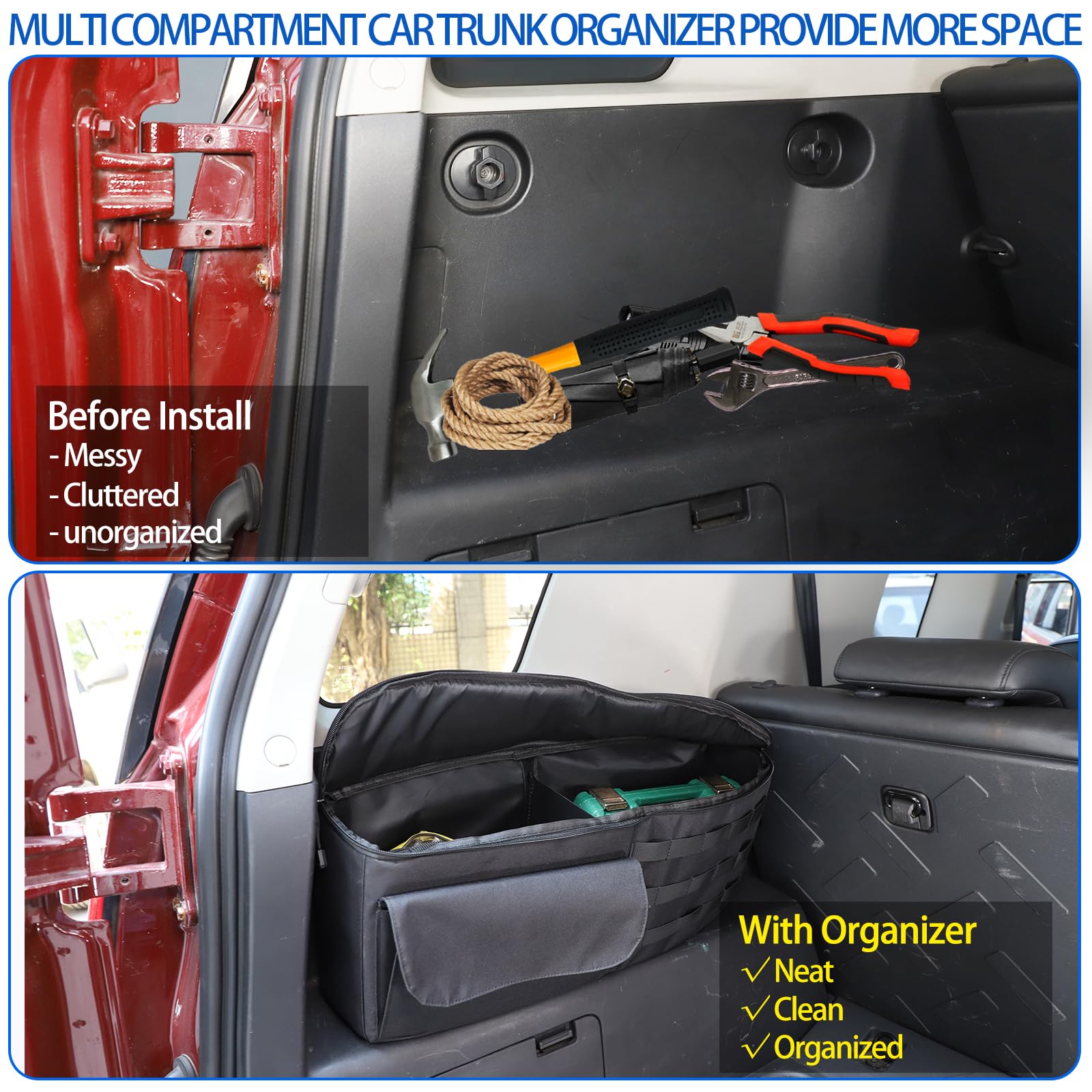 Fgtagtal Car Trunk Organizer Compatible With Toyota Fj Cruiser 2007-2021, Rear Left Storage Organizer Multi-Compartment Oxford Cloth Car Storage Bag Space Saving (Style B-1Pcs)