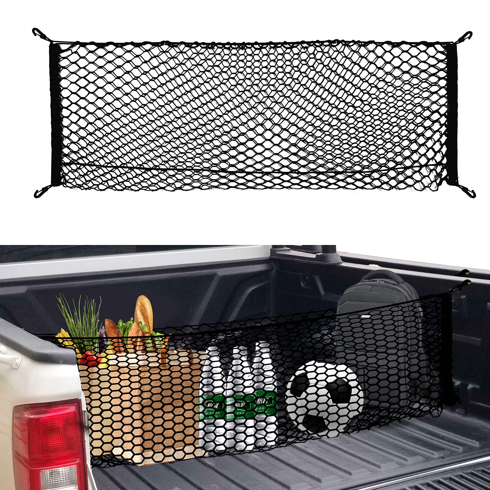 LINKCRO Black Truck Bed Cargo Net, 50” x 18”, Premium Mesh Organizer for Chevrolet Silverado, FT150, GMC - Durable Storage Solution