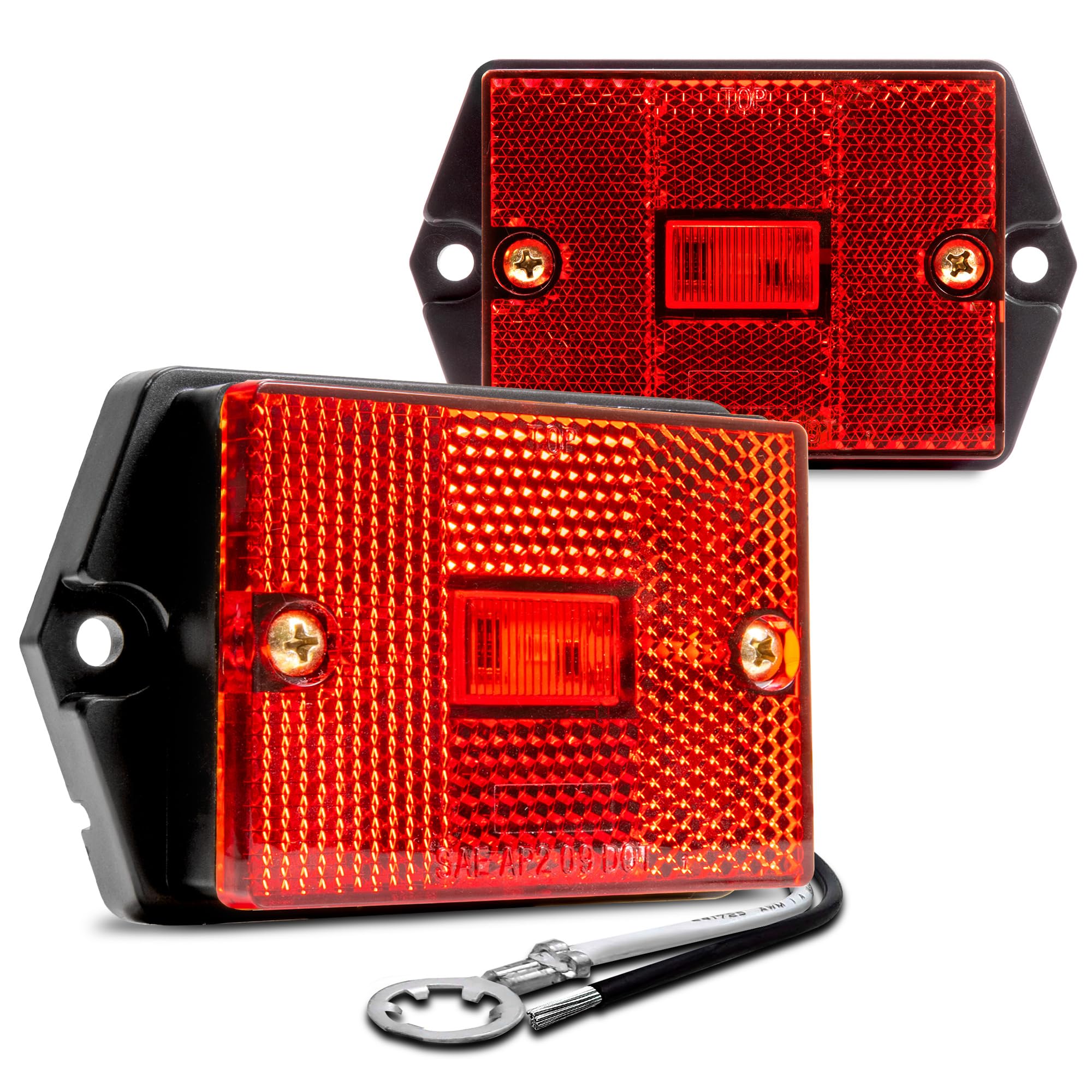 True Mods 2Pc 2X3 3X2 Inch Red Led Surface Mount Side Marker Light [Dot Fmvss-108] [Sae Ap2] [Ip67 Waterproof] [Integrated Refle