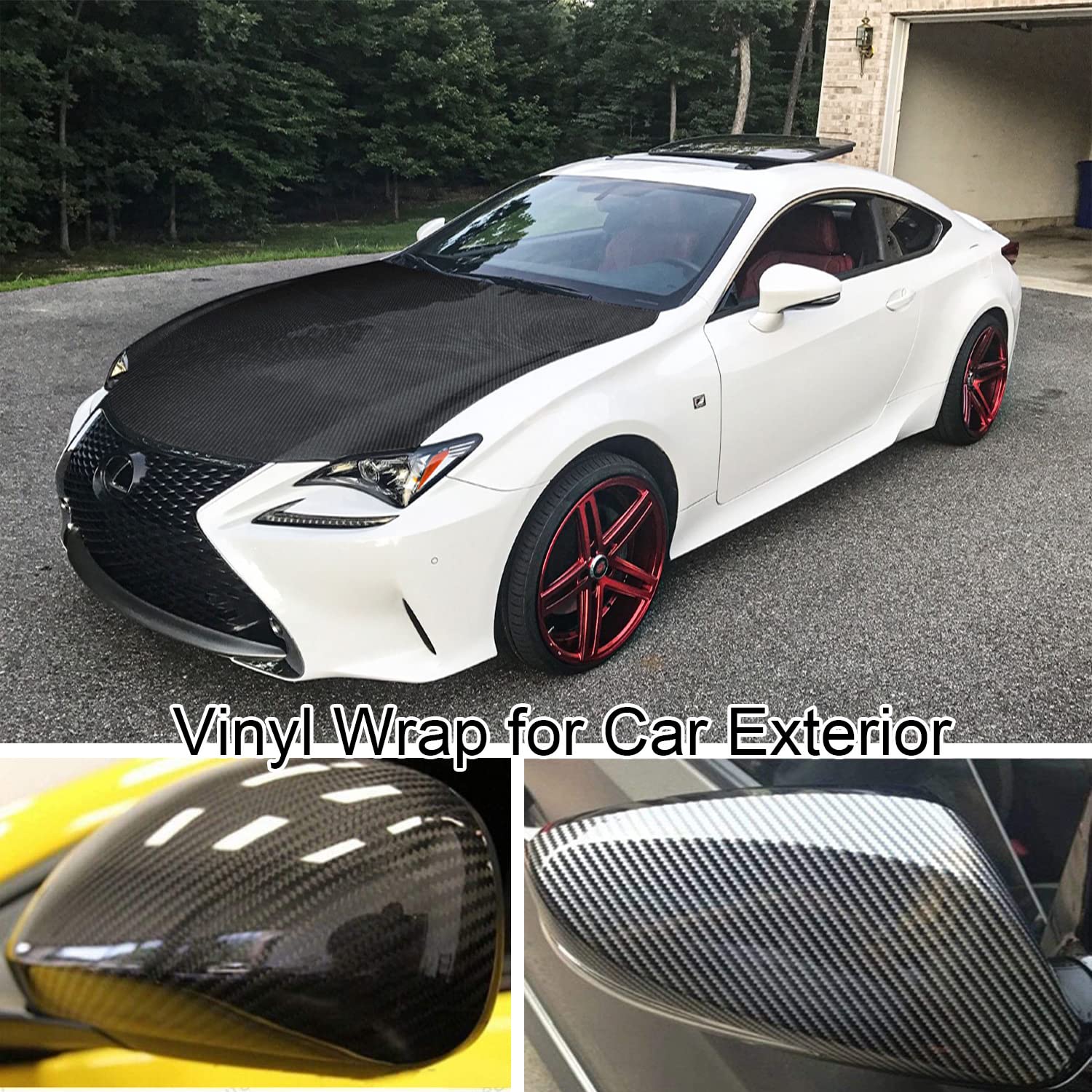 Black 6D Carbon Fiber Vinyl Wrap Roll 1Ft X 10Ft, Lypumso Super Glossy Car Wrap Film Featuring Bubble Free Air Release Technology, Car Moto Diy Interior Exterior