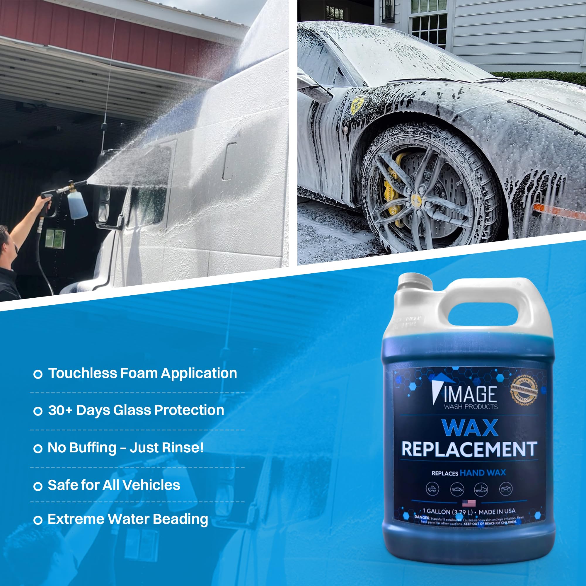 Image Wash Products Wax Replacement (Foamable) - Protectant For Any Size Vehicle. Foam On/Rinse Off (128Oz)