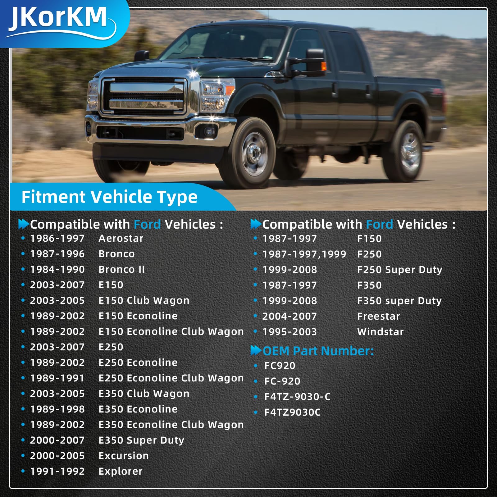 Jkorkm Fc920 Gas Cap, F4Tz-9030-C Fuel Gas Cap Replacement For Ford 1987-1997 Ford F-150 F-250 1998-2008 F-250 F-350 F-450 Super