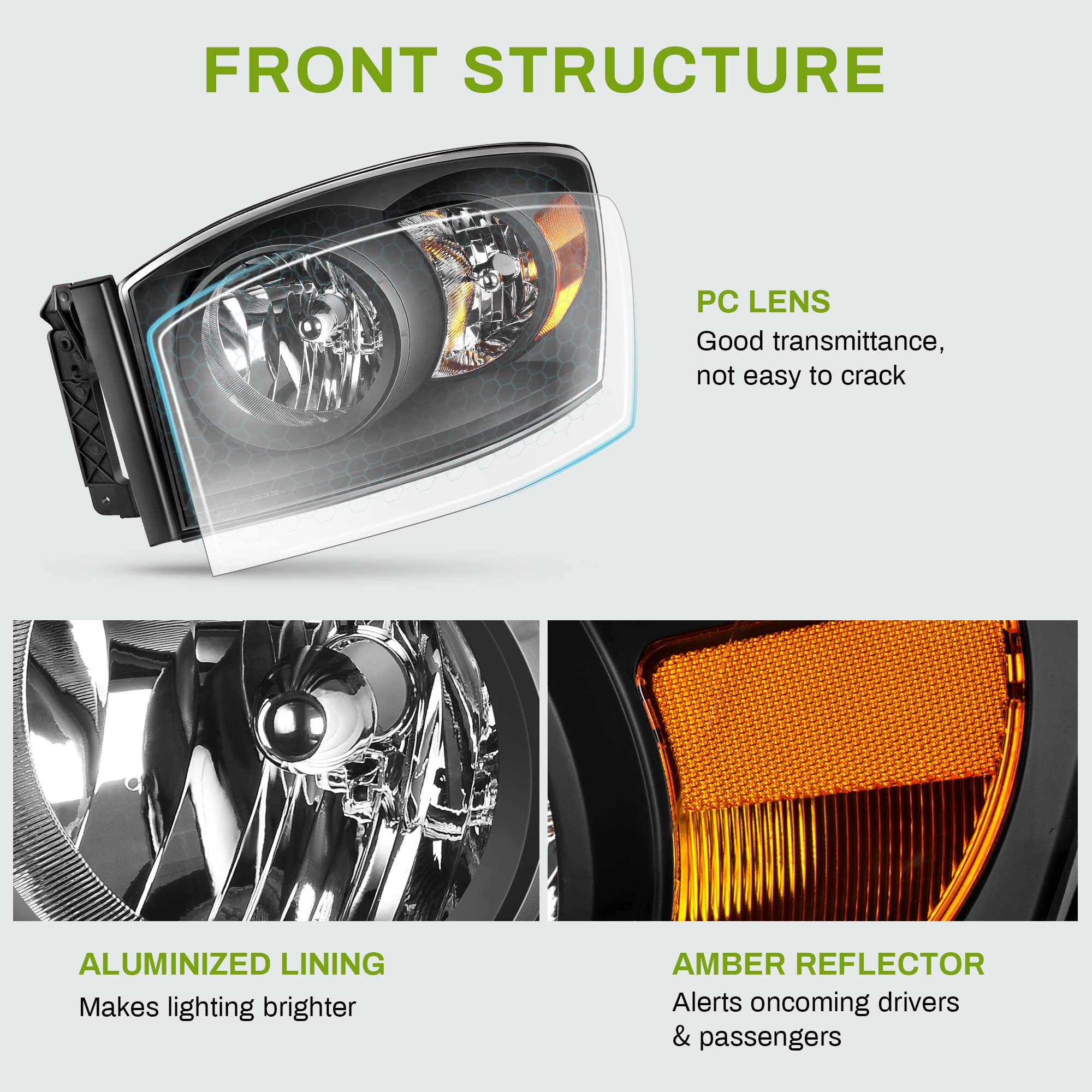 Autosaver88 Headlight Assembly Compatible With 2006-2008 Dodge Ram 1500, 06-09 Dodge Ram 2500 3500 Pickup Replacement Headlamp D