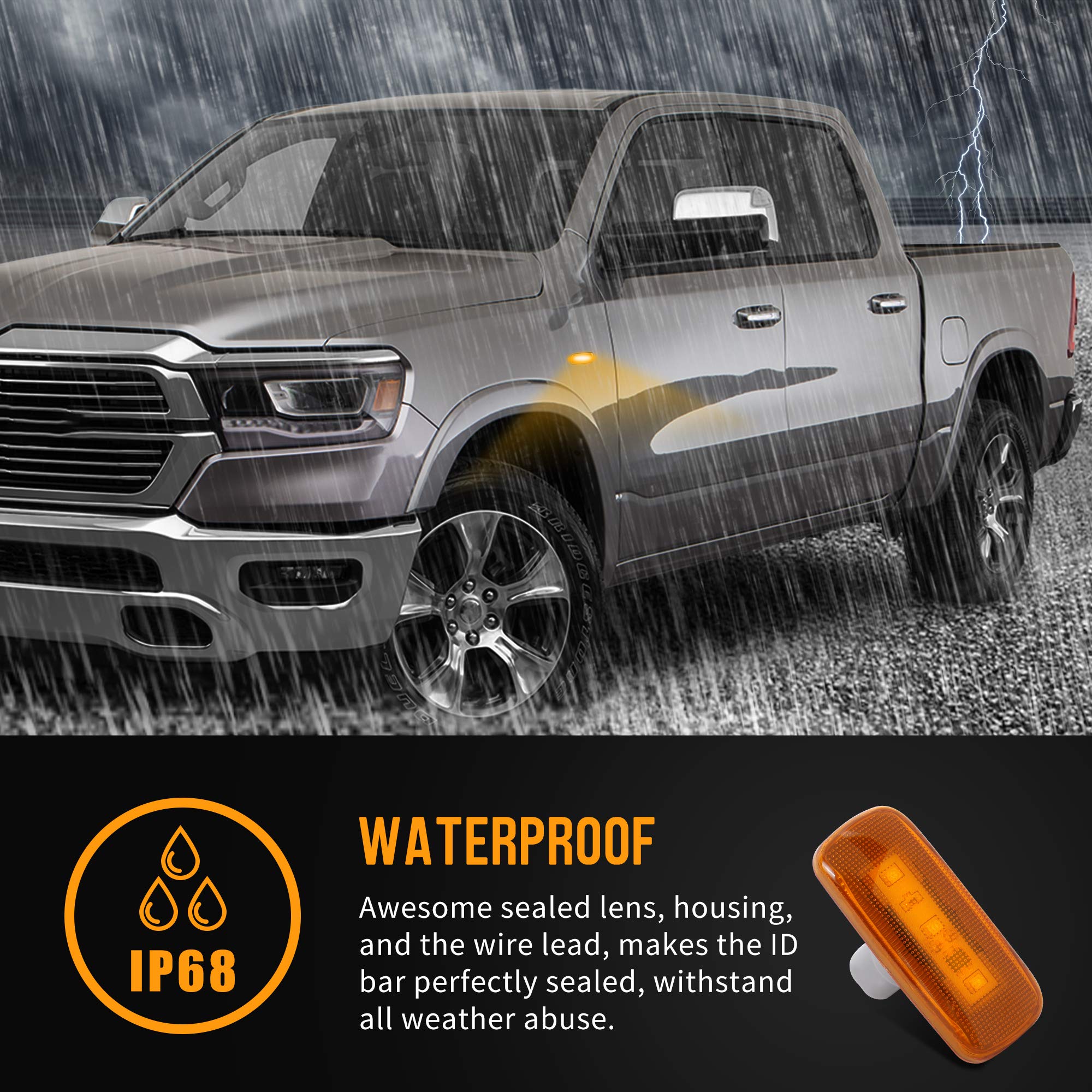 Husuku 4Pcs Dual Cab Bed Fender Led Side Marker Lights For 2010-2017 Dodge Ram 2500 3500 (2X Amber, 2X Red)