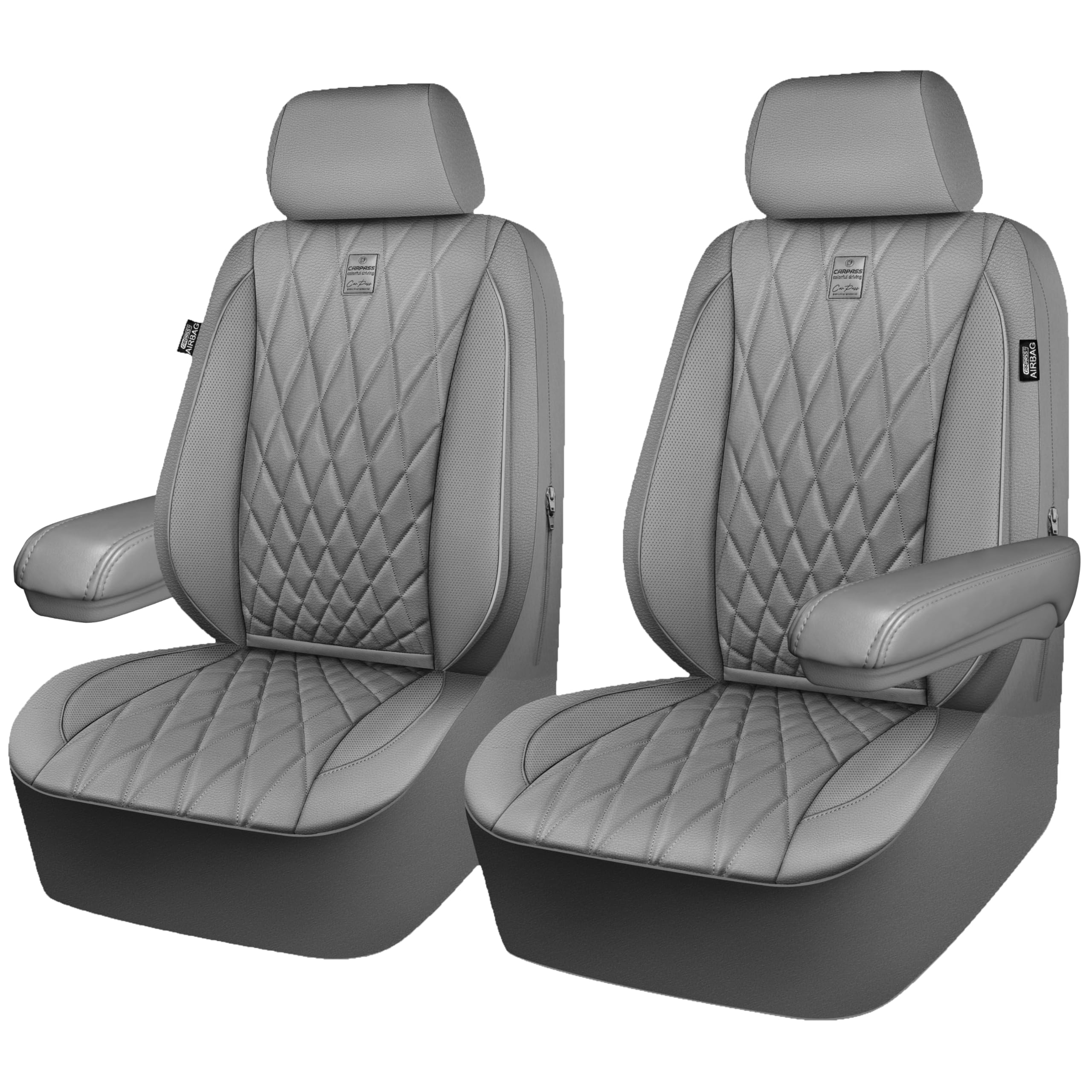 Car Pass Piping Luxury Pu Leather Two Front Car Seat Covers, Waterproof Anti Slip Seat Covers Compatible With Front Seat Armrest