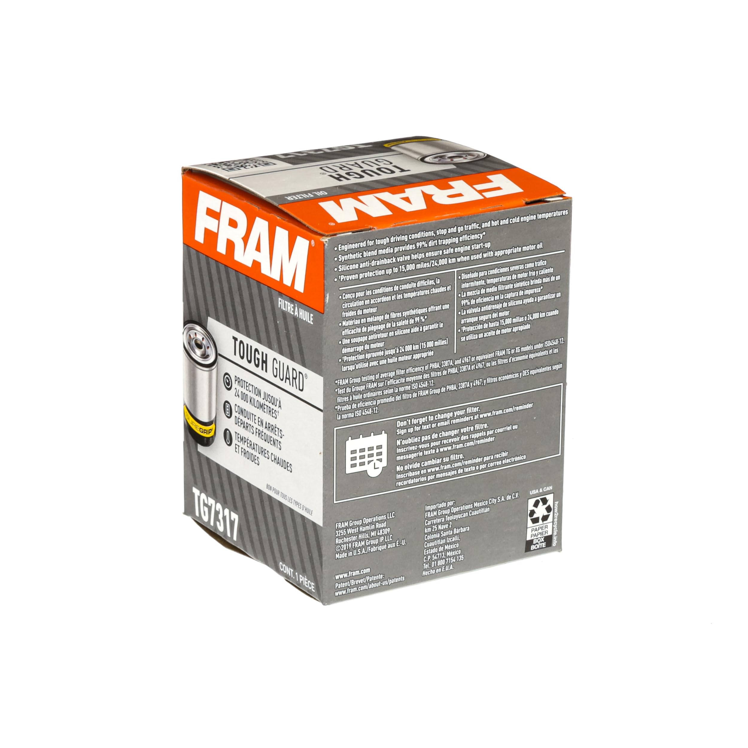 Fram Tough Guard Replacement Oil Filter Tg10358, Designed For Interval Full-Flow Changes Lasting Up To 15K Miles
