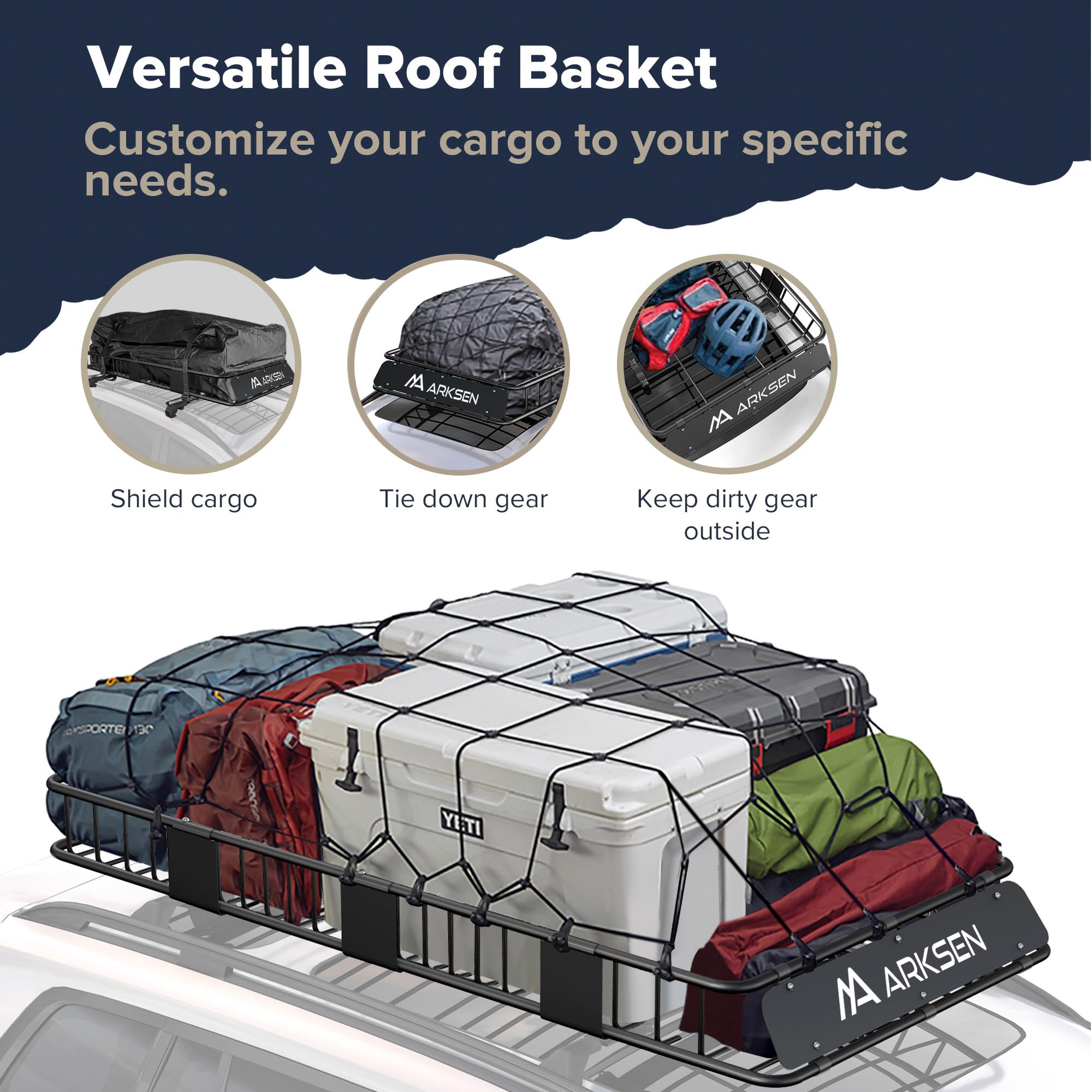 Arksen 84 X 39 X 6 Inch Universal 250Lb Heavy Duty Roof Rack Cargo With Two Cargo Nets, Car Top Luggage Holder Carrier Basket Wi