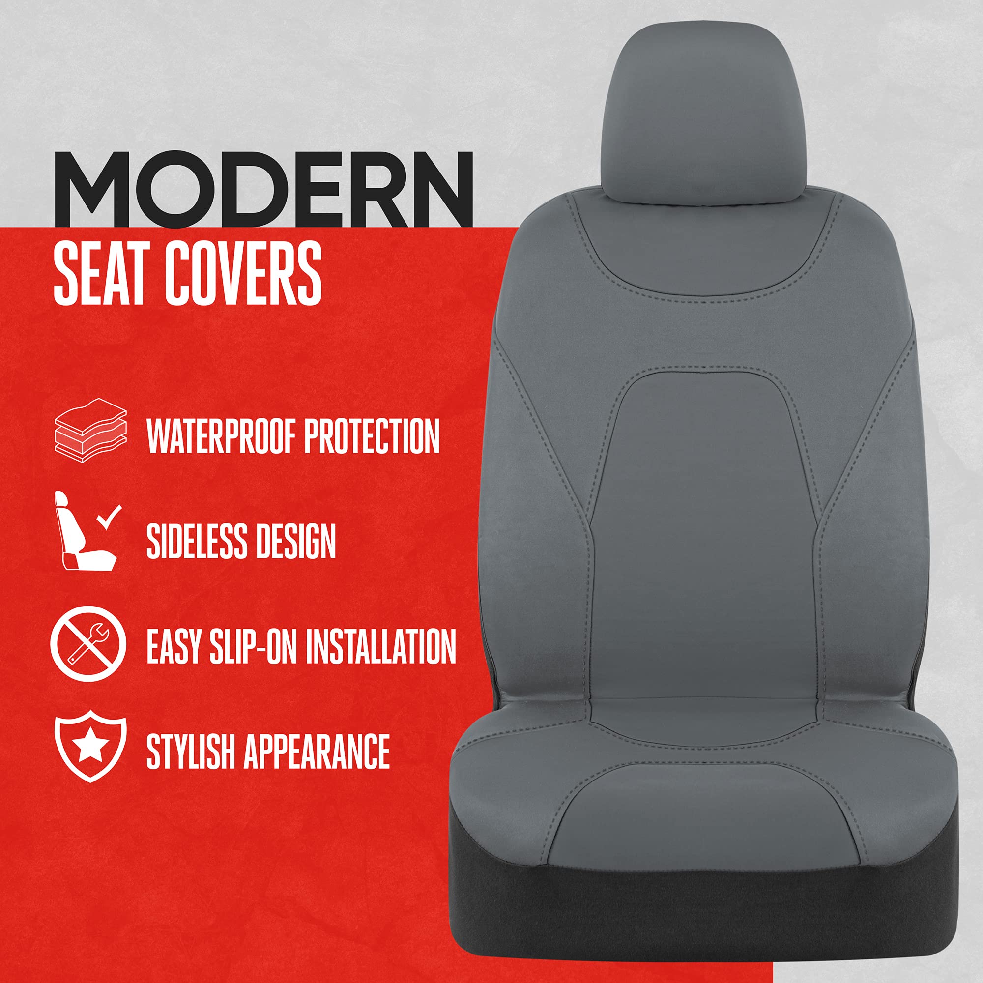 Motor Trend AquaShield Car Seat Covers for Front Seats, Solid Gray - Two-Tone Waterproof Seat Covers for Cars, Neoprene Front Se