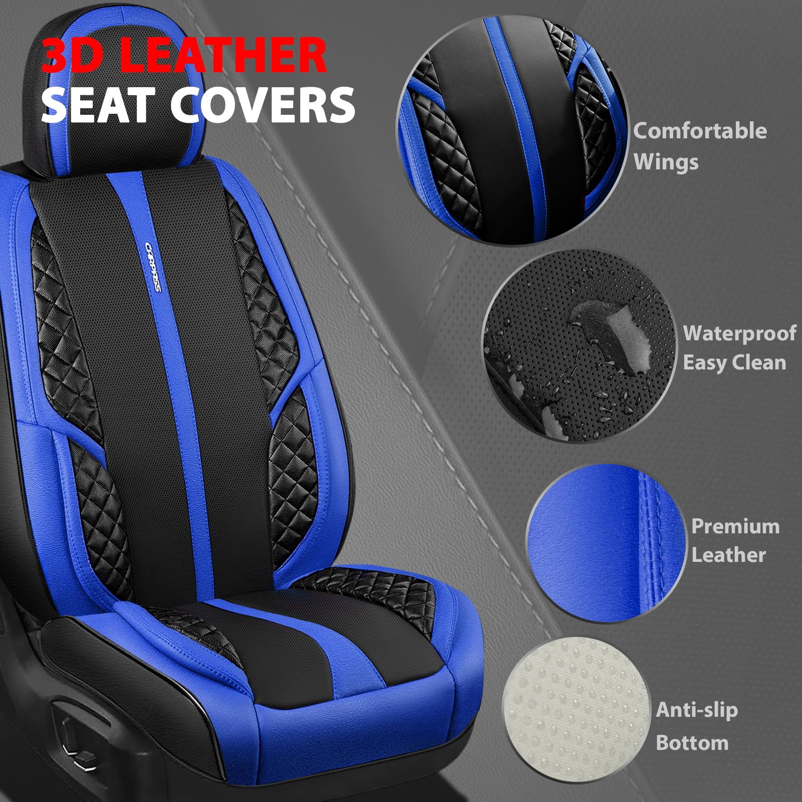 CAR PASS Nappa PU Leather Car Seat Covers Full Set Waterproof Protector Durable Cushioned,Universal Fit for Sedan SUV Pick-up Tr