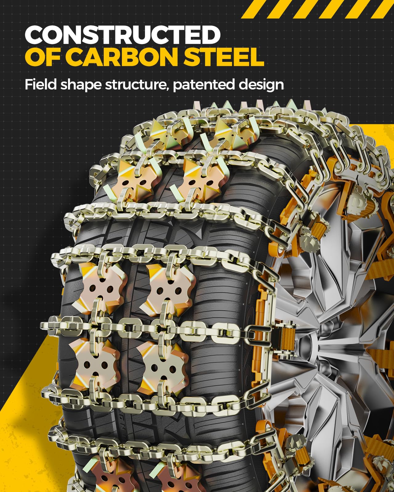 KYX Tire Chains for Car/SUV/Pickup Trucks, 8 Pcs Adjustable Alloy Steel, Fits 8.7-11.1 inch Tires, Model 2753TSC001H