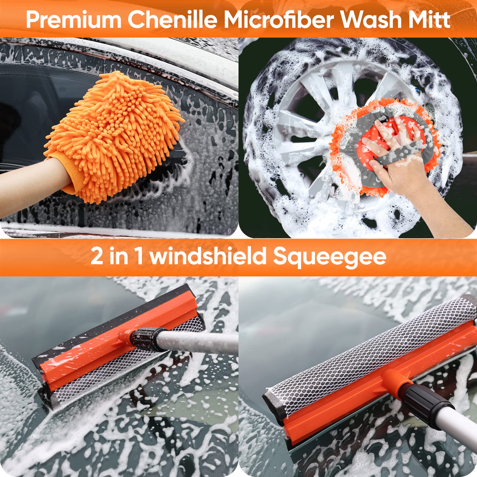 Wontolf 62'' Car Wash Brush With Long Handle, Scratch-Free Soft Bristles Sturdy Car Wash Mop, Complete Cleaning Brush Kit Wash M