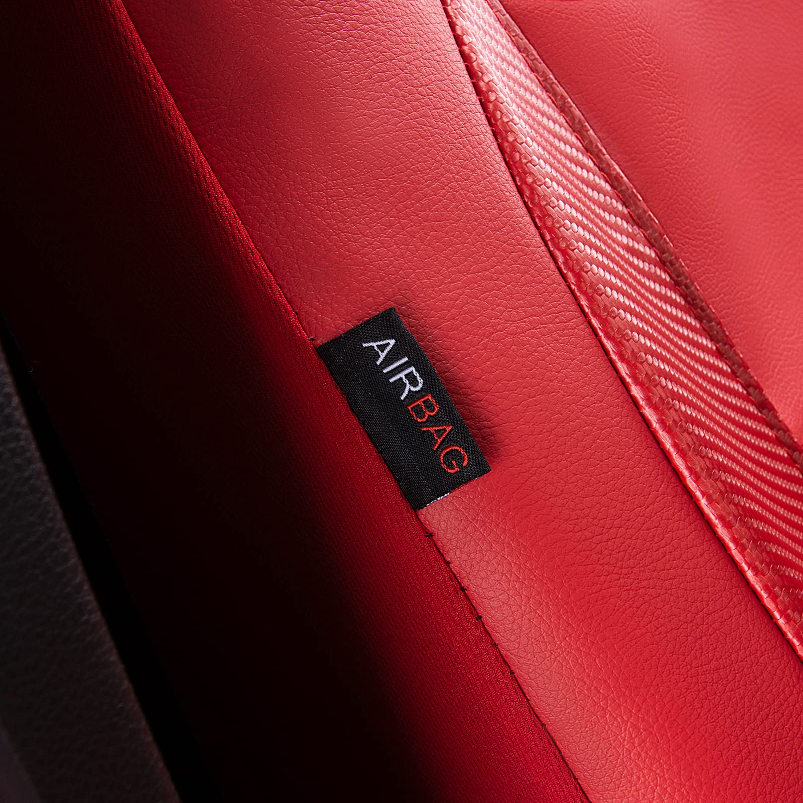 Flying Banner Car Seat Covers Protects Water Proof Faux Leather Carbon Fiber Fronts Rear Bench Covers (Red Red, Full Set - 8Pcs)