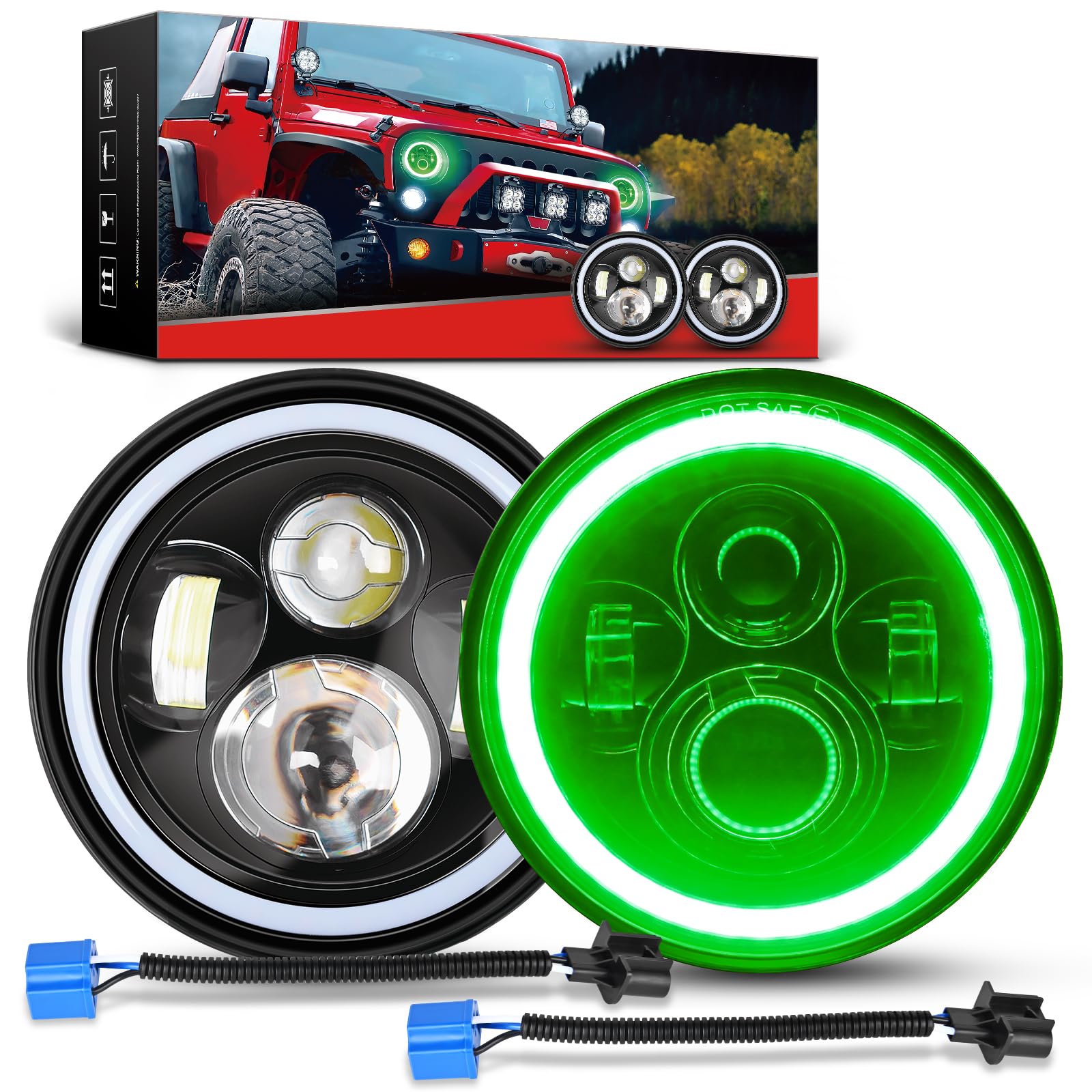 Nilight 7 Inch Round Led Halo Headlights W/Turn Signal Amber Light Green Drl High Low Beam 7    Headlight Compatible With 2007 2