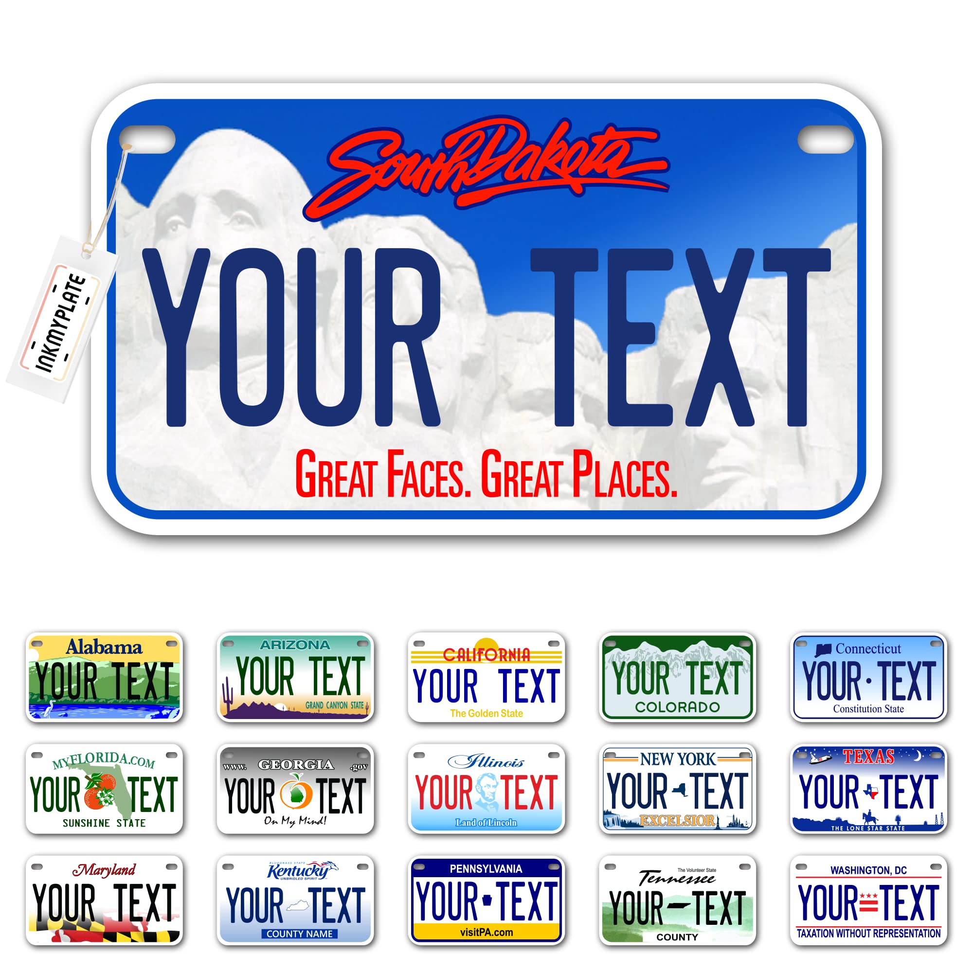Inkmyplate Personalized South Dakota Small License Plate | Motorcycle 7X4 In | 3 Sizes | Custom License Plates For Kids Bicycles | Power Wheels | Wagons | Atv | Usa Thick .040 Aluminum