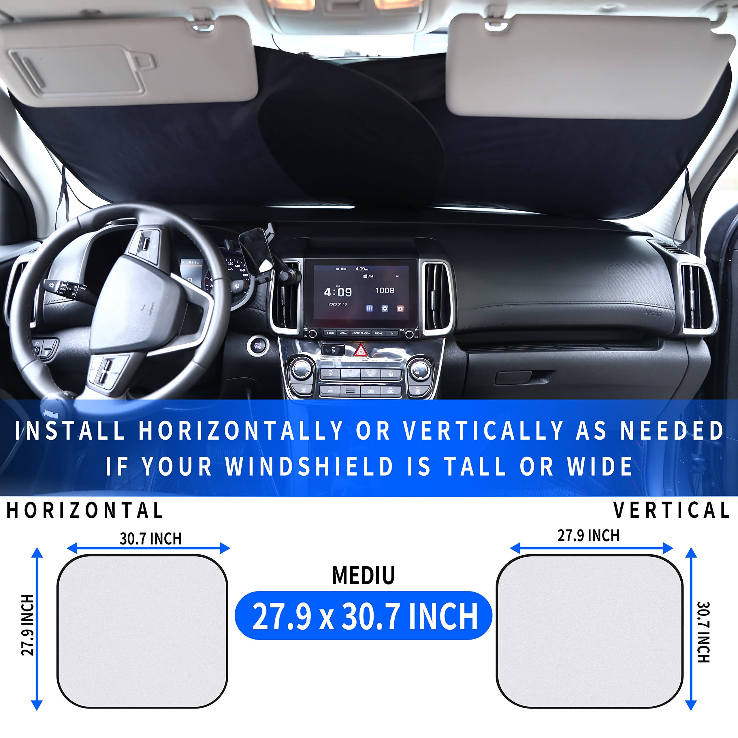 Windshield Sun Shade - 2 Piece Car Sun Shade Windshield, Foldable Car Shade Front Windshield With Reflective Fabric Blocks Sun And Keeps Your Vehicle Cool, For Most Sedans Suv And Trucks - Medium