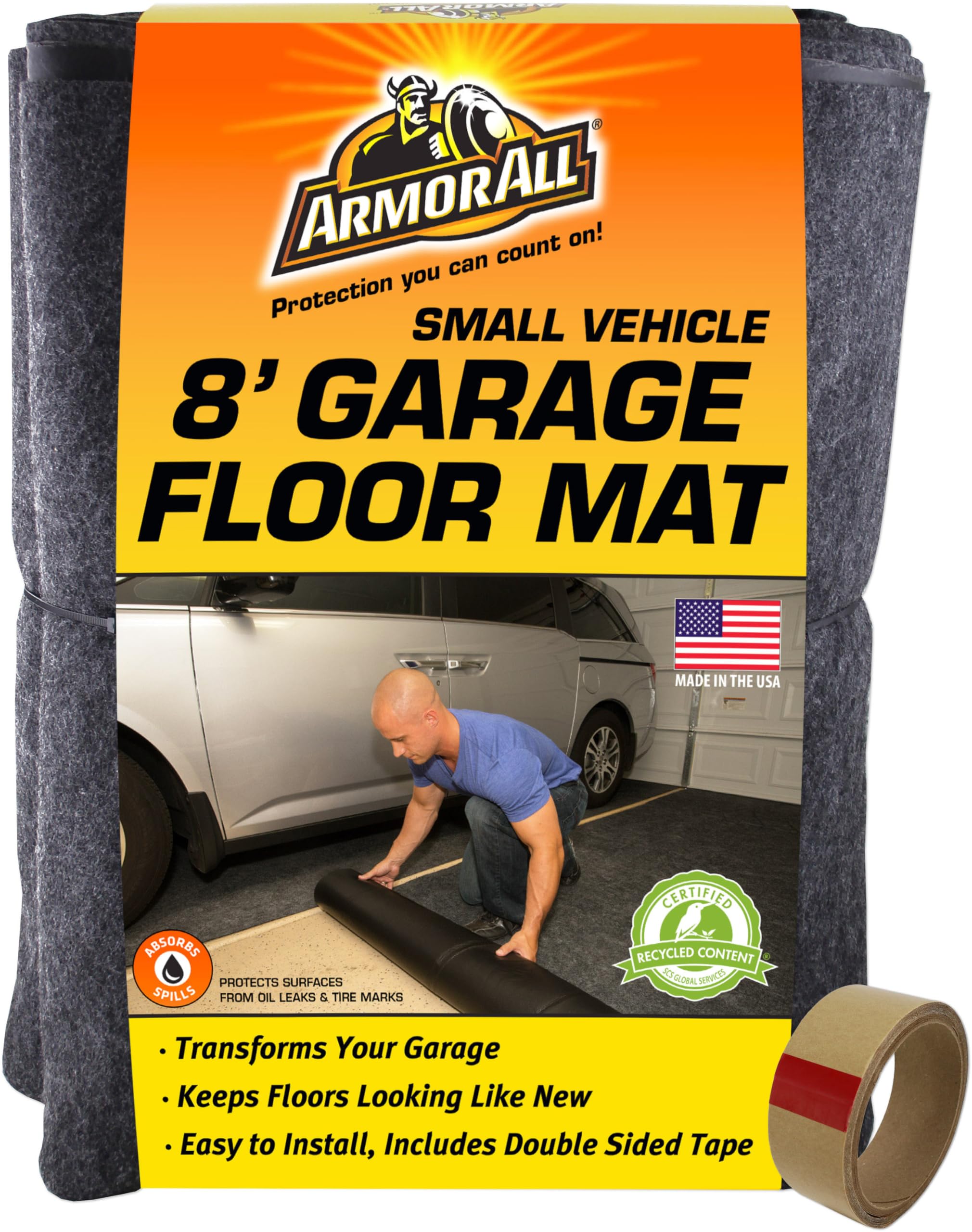 Armor All Original Small Vehicle Garage Floor Mat, (8'4    X 7'4''), (Includes Double Sided Tape), Protects Surfaces, Transforms