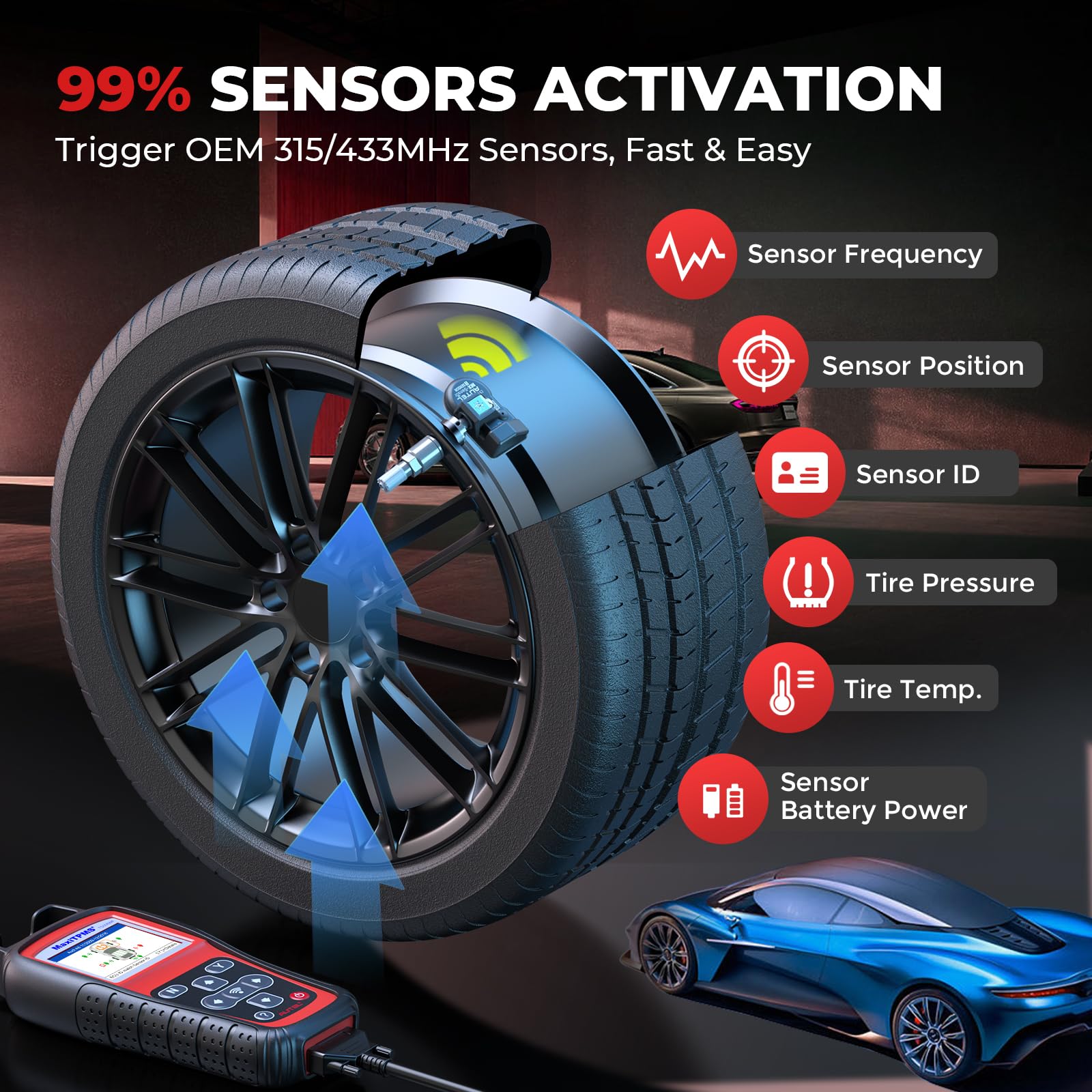 Autel MaxiTPMS TS508WF TPMS Programming Tool, 2024 Upgraded of TS508 for MX-Sensors (315/433 MHz) TPMS Relearn/Activate All Sens