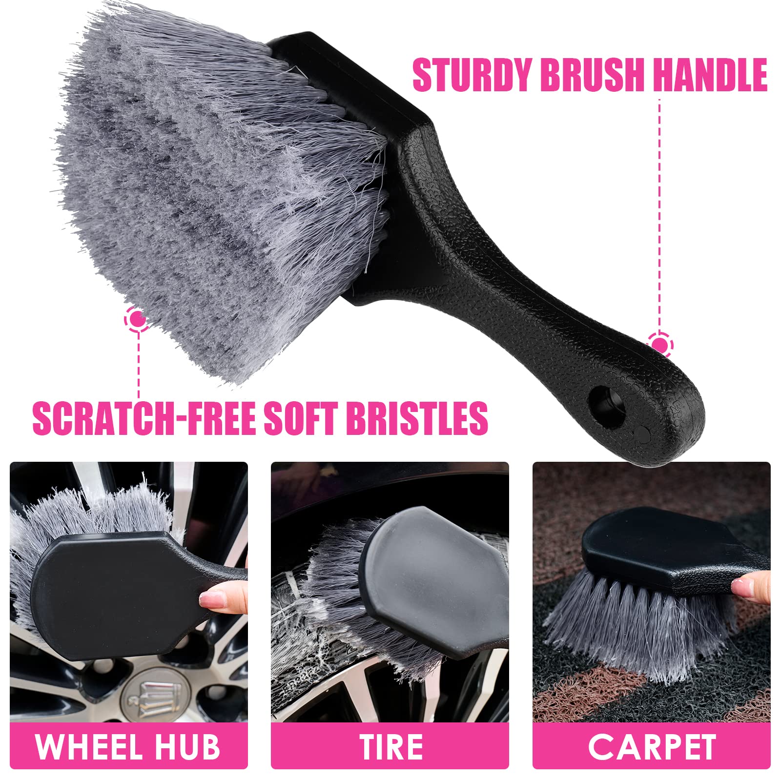 Viewsun 19Pcs Car Cleaning Kit, Pink Car Detailing Kit Interior And Exterior For Women - Cleaning Gel, Razor Blade Scraper, Tire