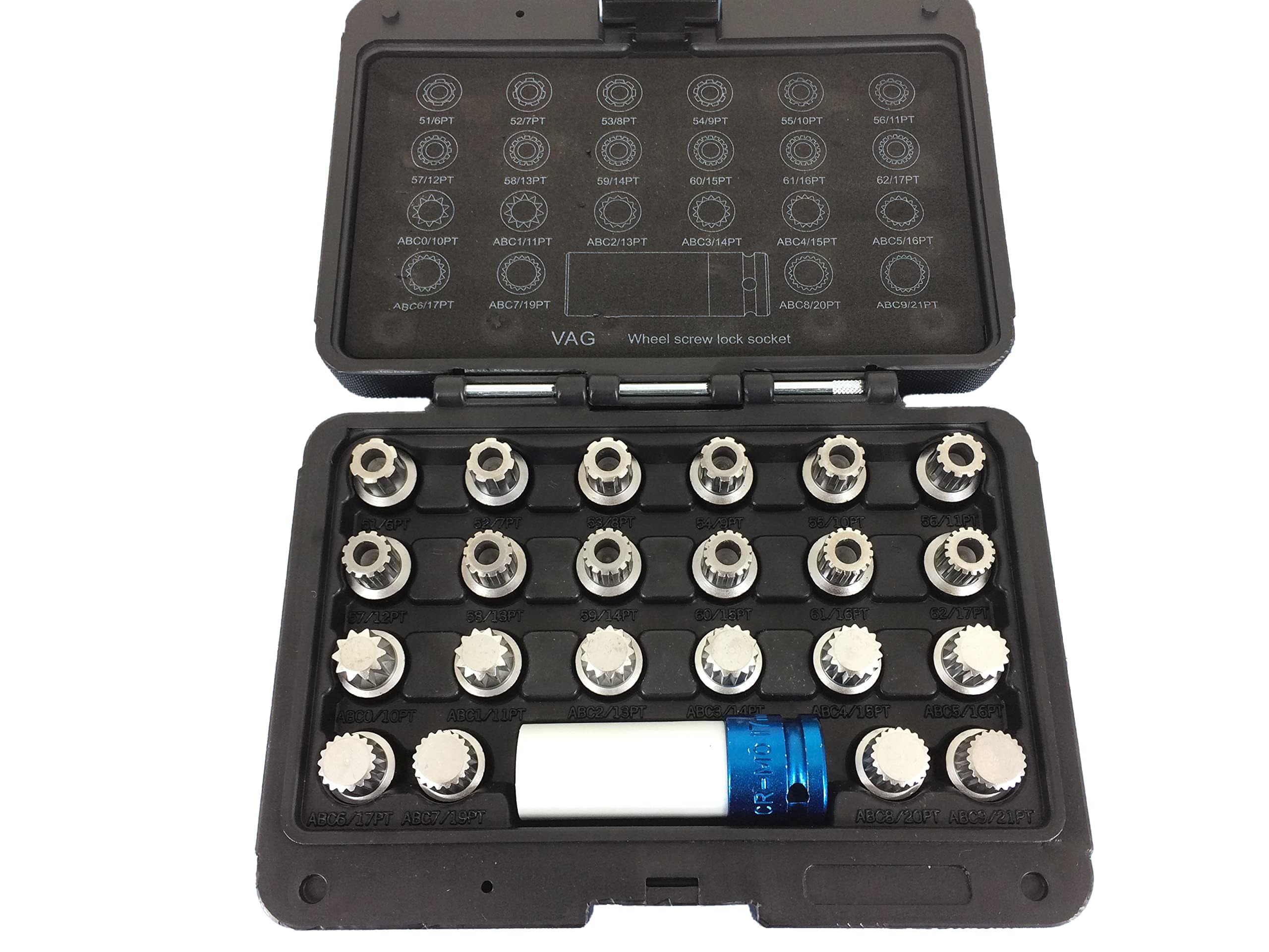 Temo 23 Pc Wheel Lock Lugnut Anti-Theft Lug Nut Screw Removal Key Socket Set For Vw Audi With 1/2 Inch Socket Adapter