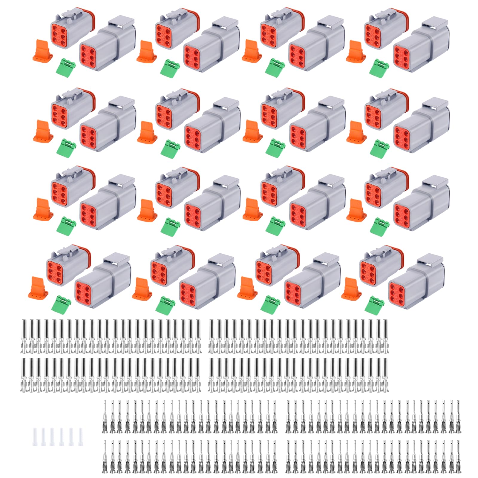 262 Pcs Deutsch Dt Grey 6 Pin Connectors 16 Set, Waterproof Electrical Wire Connector With Stamped Contacts And Seal Plug For Tr