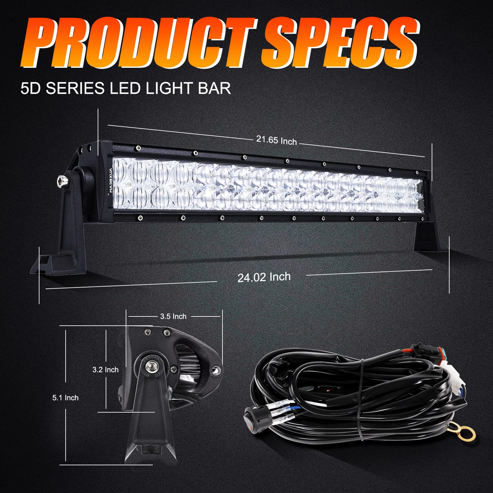 Auxbeam 22'' Led Light Bar 120W Led Driving Light Off-Road Lights Spot Flood Combo Work Light Fog Lamp 5D Lens With Wiring Harne