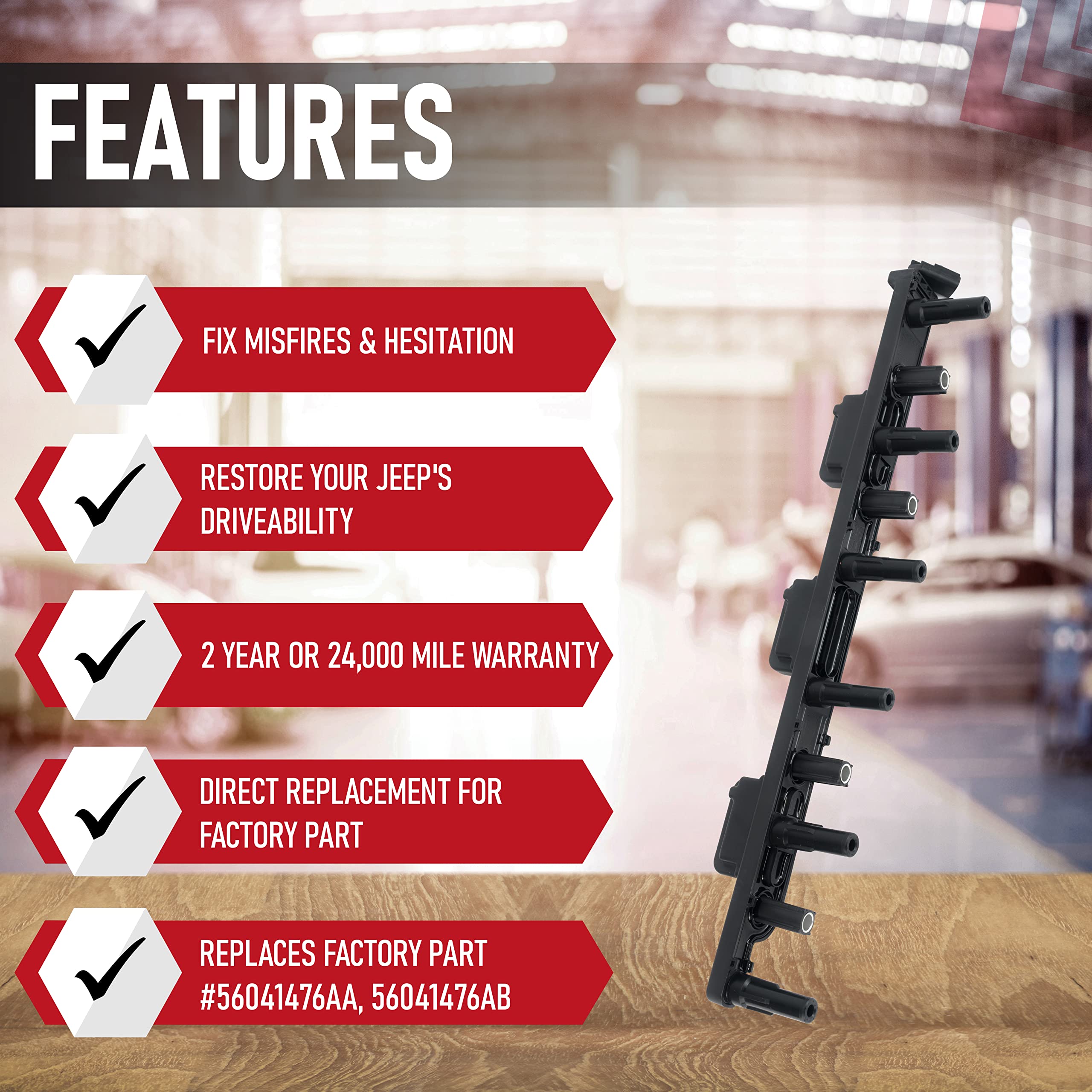 Ignition Coil Pack - Compatible With Jeep Vehicles - Grand Cherokee 4.0L, Cherokee, Wrangler, Tj - Replaces 56041476Ab, 56041476