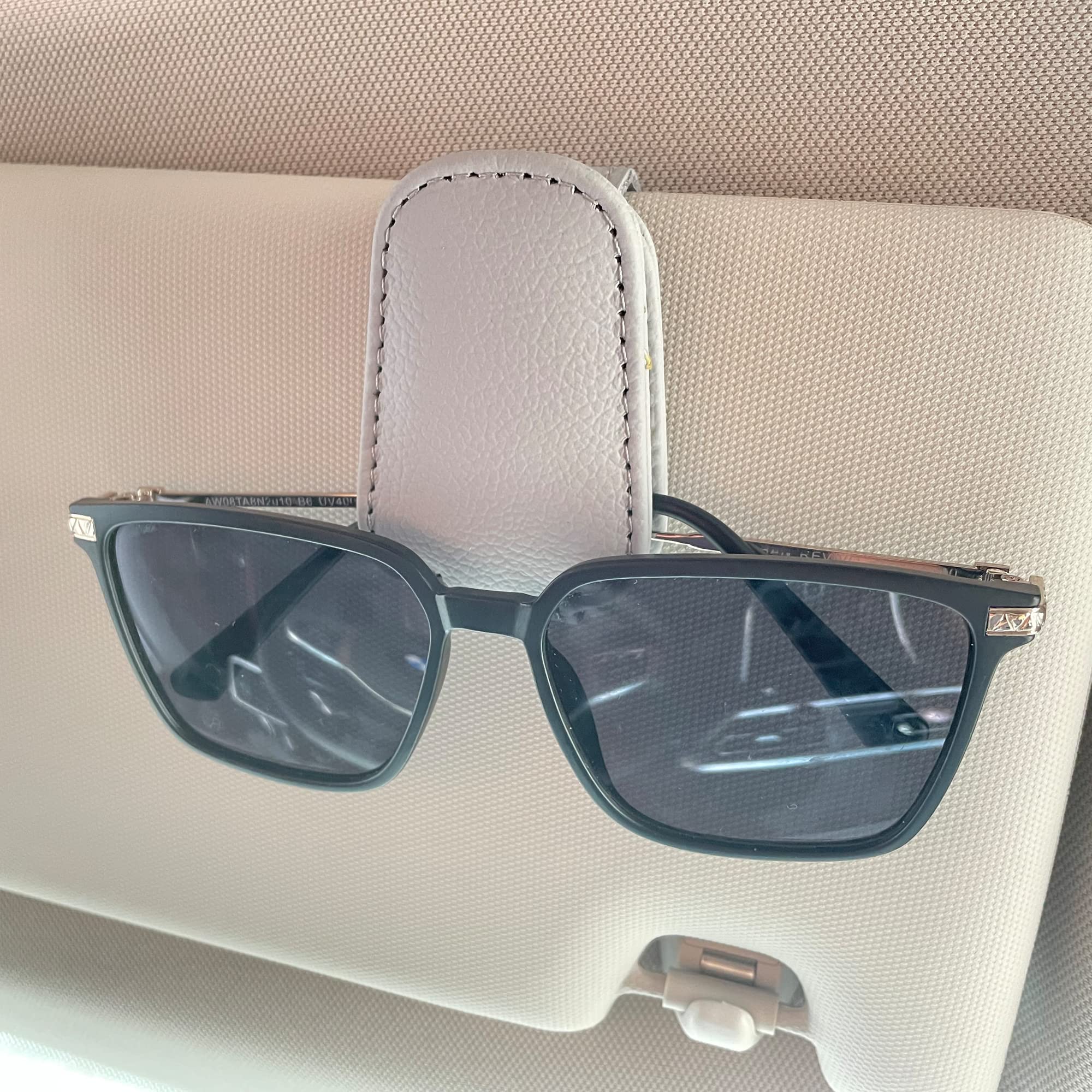KIWEN Sunglasses Holders for Car Visor, Magnetic Leather Glasses Eyeglass Clip for Car, Ticket Card Clip Sunglasses Mount, Car V