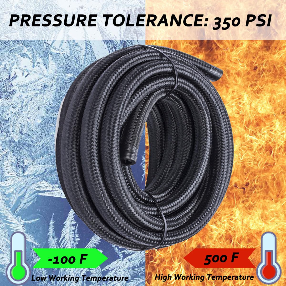 3/8 6AN 12FT Fuel Line Hose Kit, Nylon Stainless Steel Braided Fuel Line Oil/Gas/Fuel Hose End Fitting Hose with 6PCS Swivel Fue