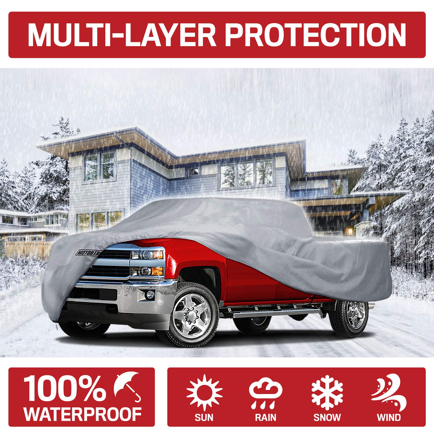 Motor Trend All Weather Truck Cover For 2013-2019 Ram 1500 Crew/Quad Cab Custom Fit Truck Cover (Outdoor Use Uv Protection Water
