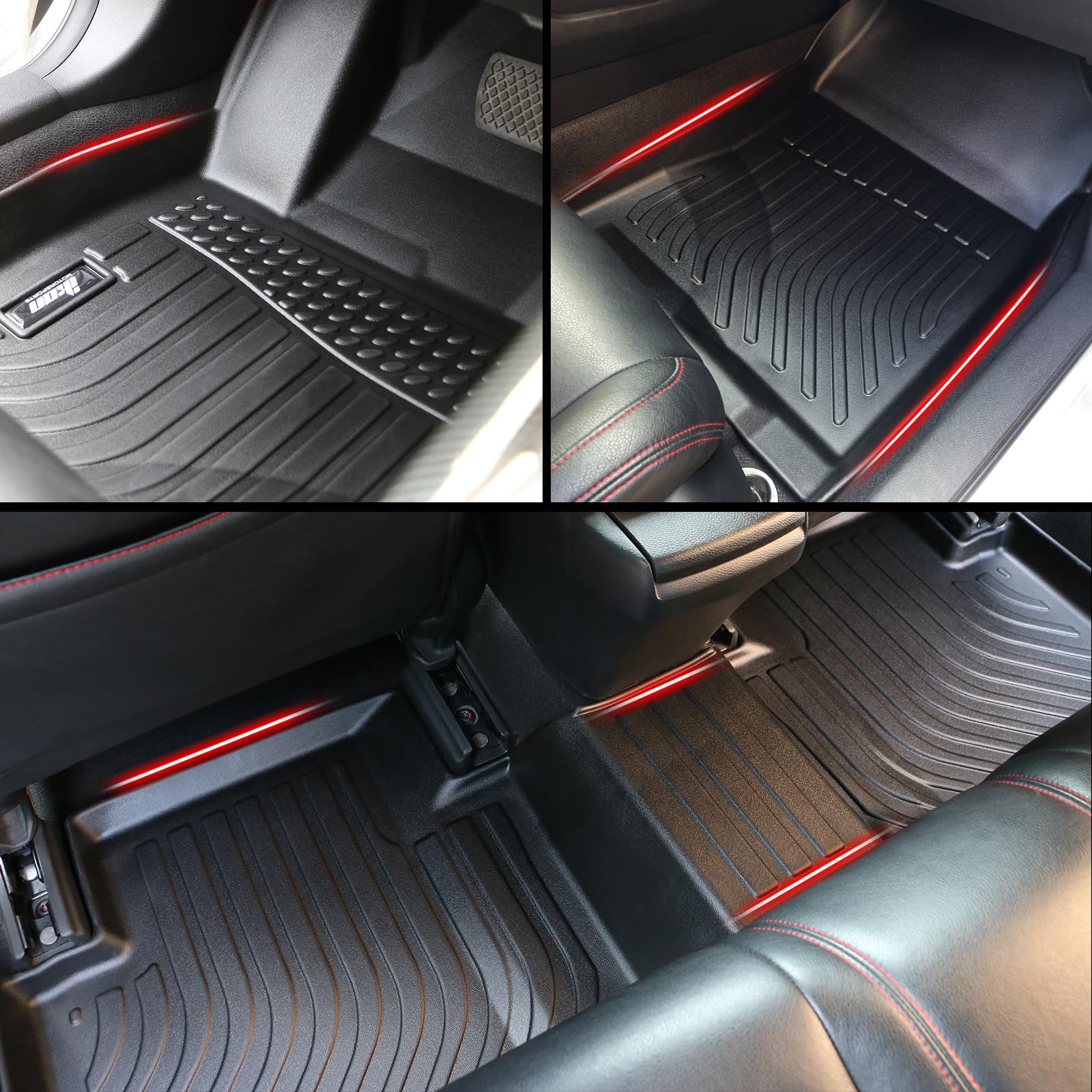 IKON MOTORSPORTS 3D TPE Floor Mats, Compatible with 2008-2012 Honda Accord Sedan 4-Door, All Weather Waterproof Anti-Slip Floor