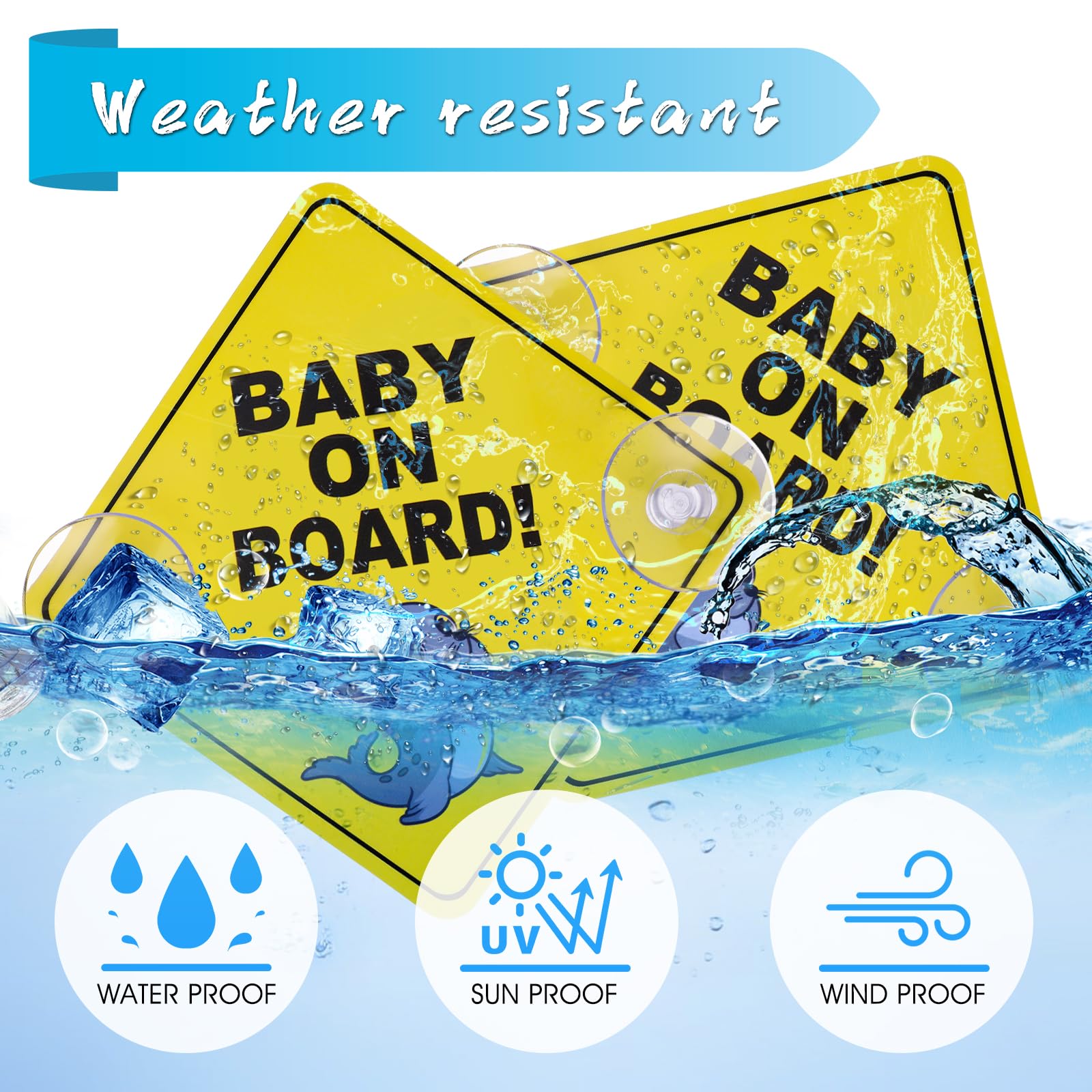cobee Baby on Board Car Warning Signs, 2 Pcs 5''x5'' Safety Car Sign with Double Suction Cups, Baby in Car Sticker for Car Windo