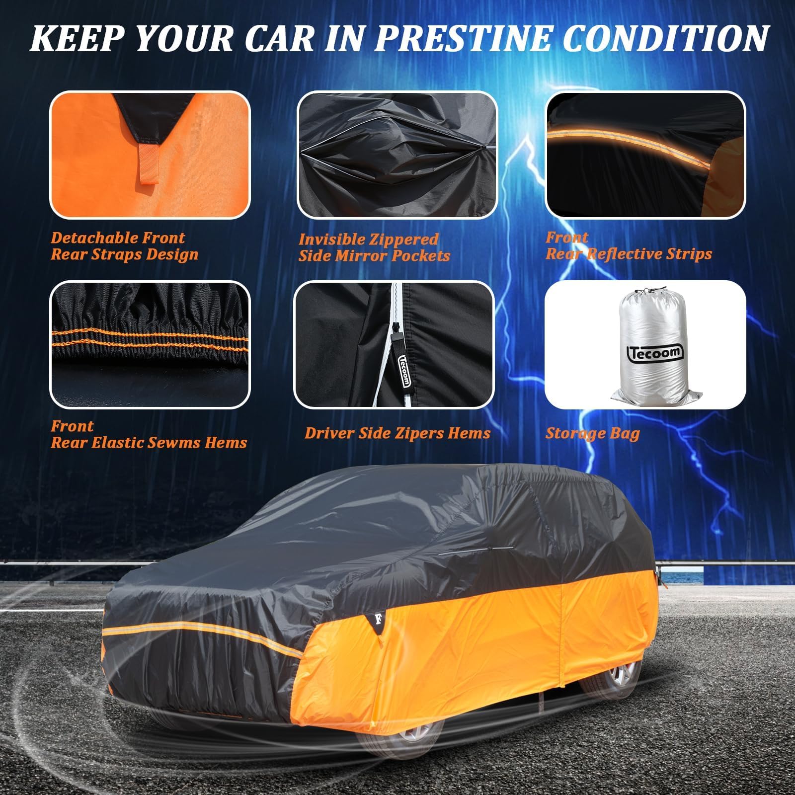 Car Covers Waterproof All Weather For Automobiles, Indoor Outdoor Windproof Dust Rain Sun Snow Uv Protection Breathable Full Ext